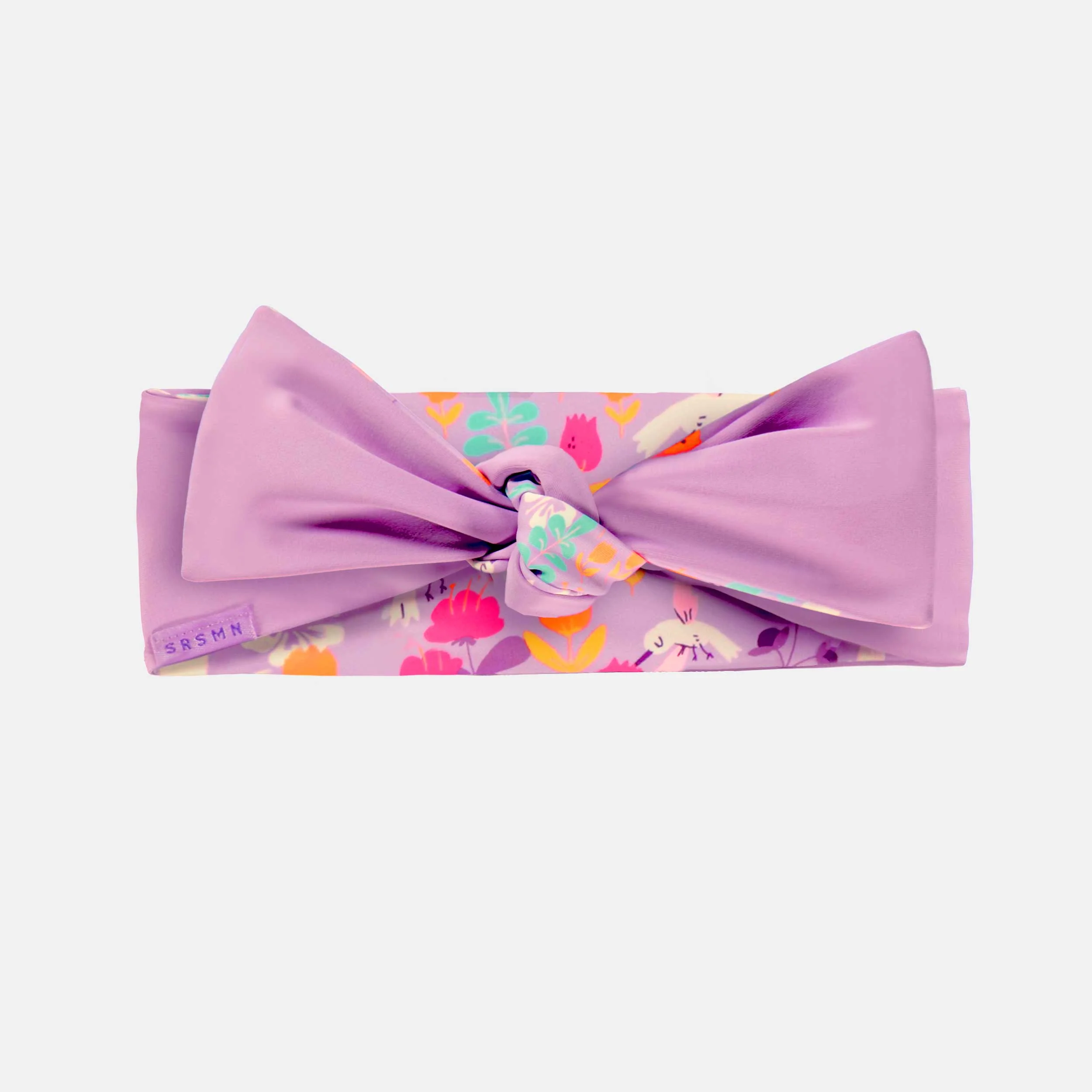 Bandeau de bain réversible mauve et fleurs, enfant