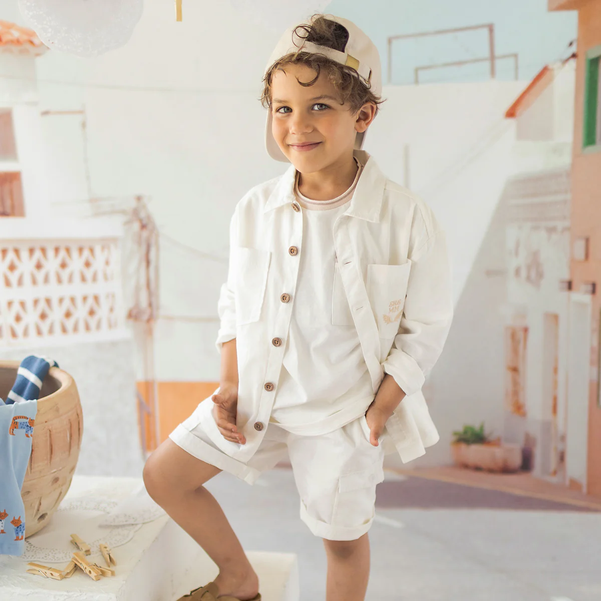 Bermuda blanc en coton et lin, enfant - Image 2