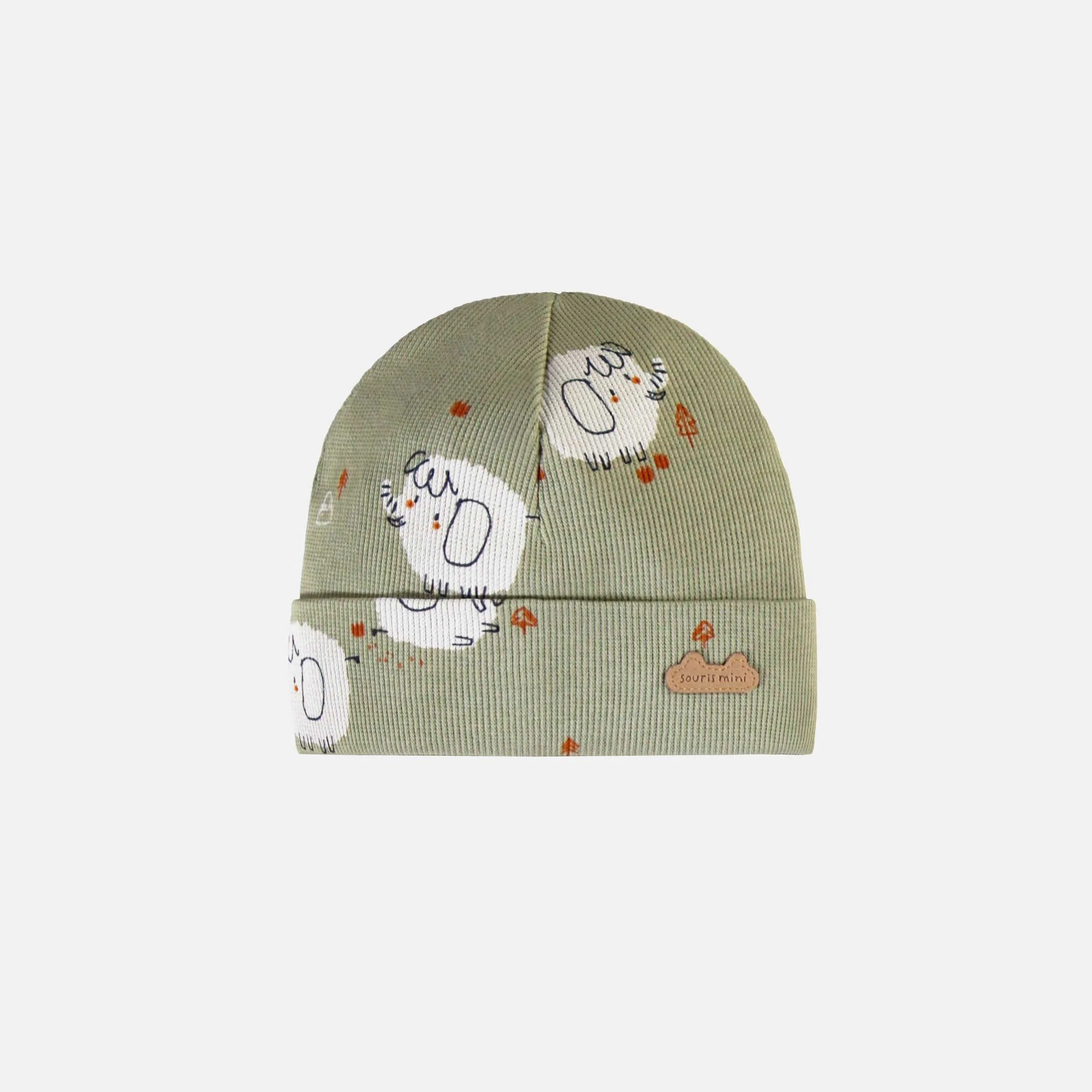 Bonnet vert à motifs en tricot côtelé extensible, naissance