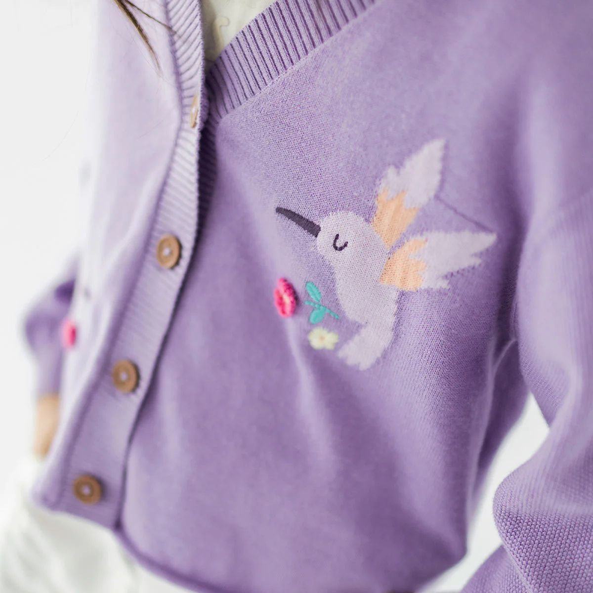 Cardigan mauve en tricot avec colibris, enfant - Image 3