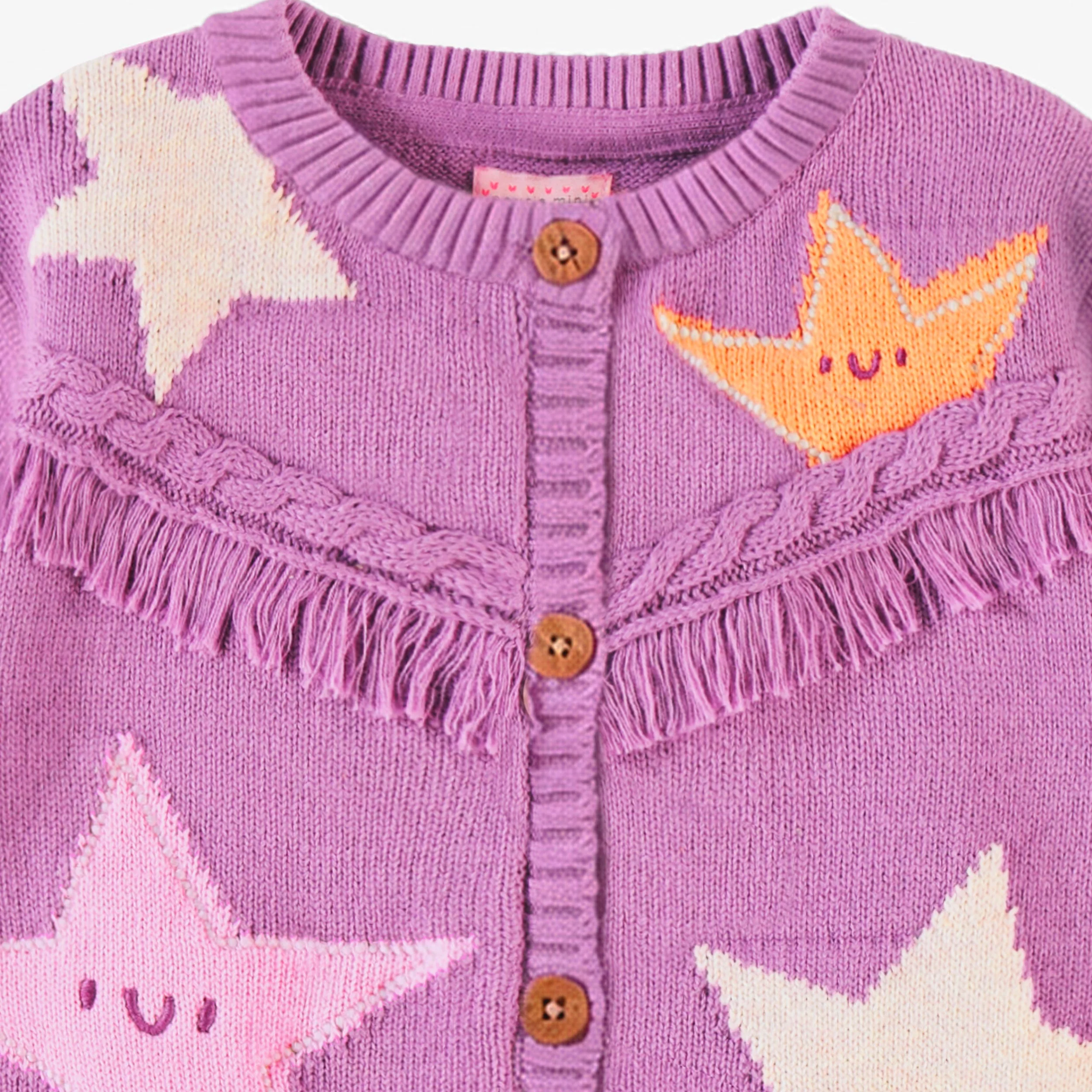 Cardigan mauve en tricot à motifs d’étoiles, bébé - Image 5