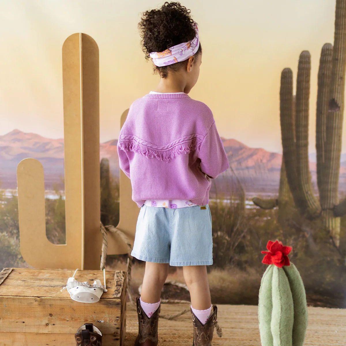 Cardigan mauve en tricot à motifs d’étoiles, enfant - Image 3