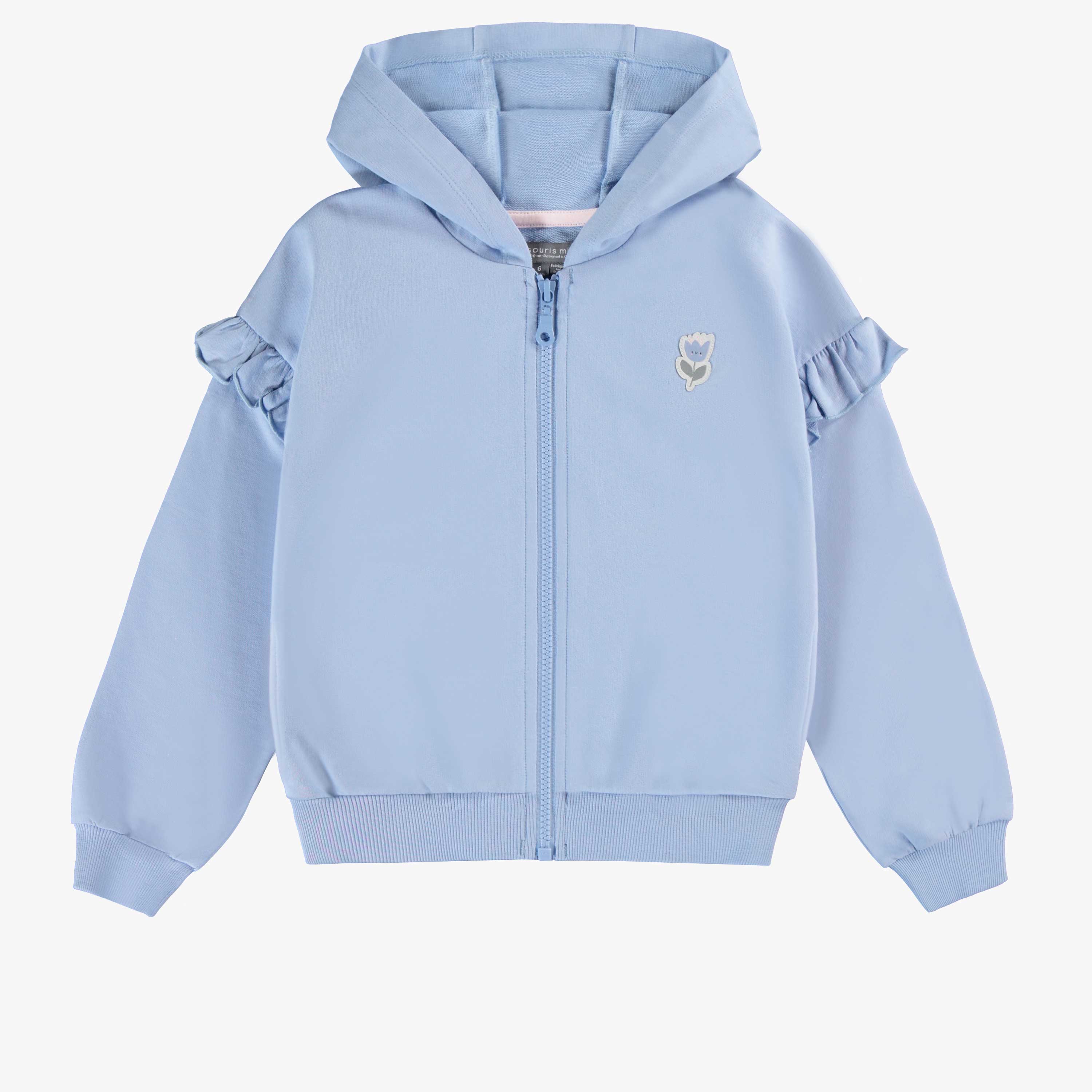 Chandail à capuchon bleu céleste avec motif de tulipe en coton français, enfant