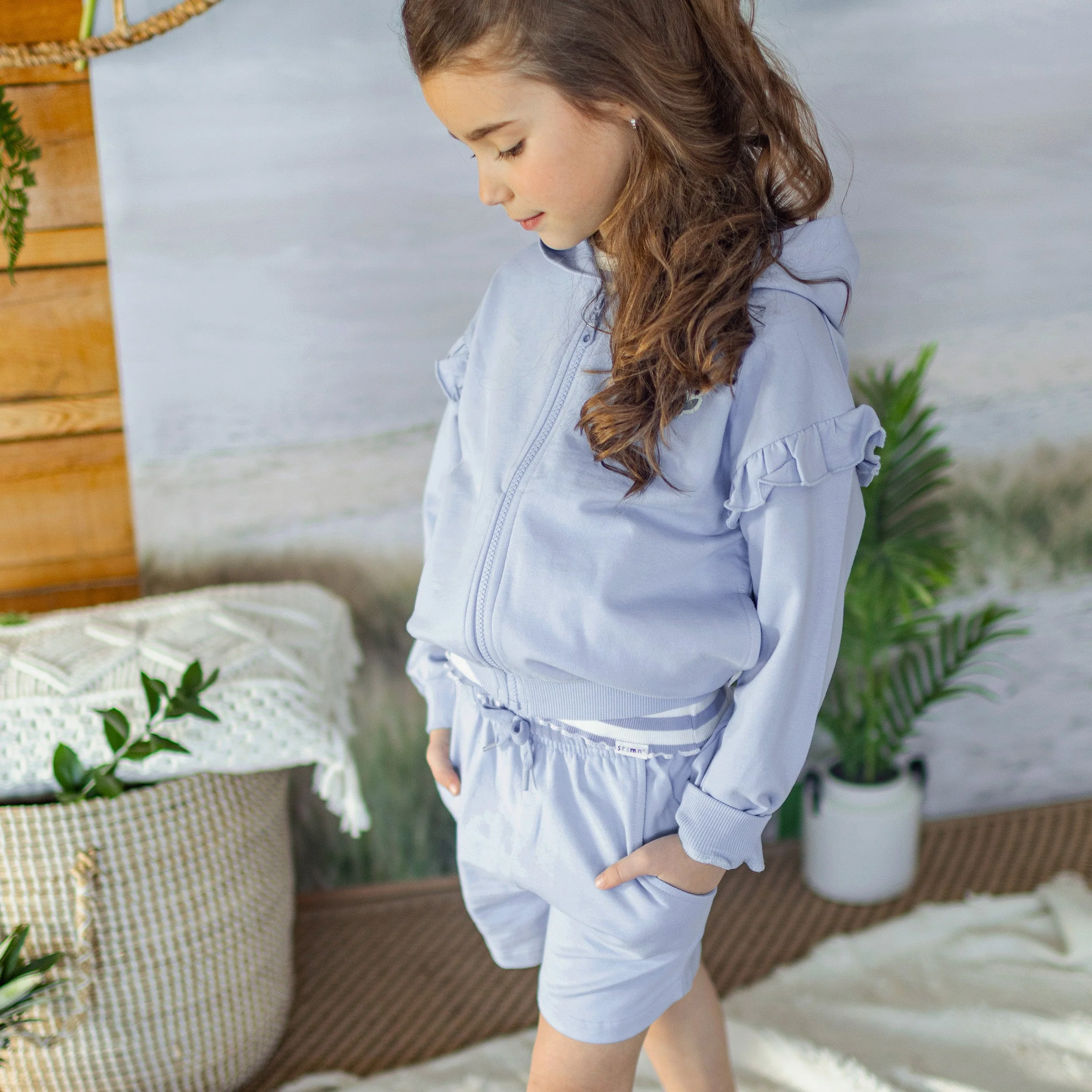Chandail à capuchon bleu céleste avec motif de tulipe en coton français, enfant - Image 2