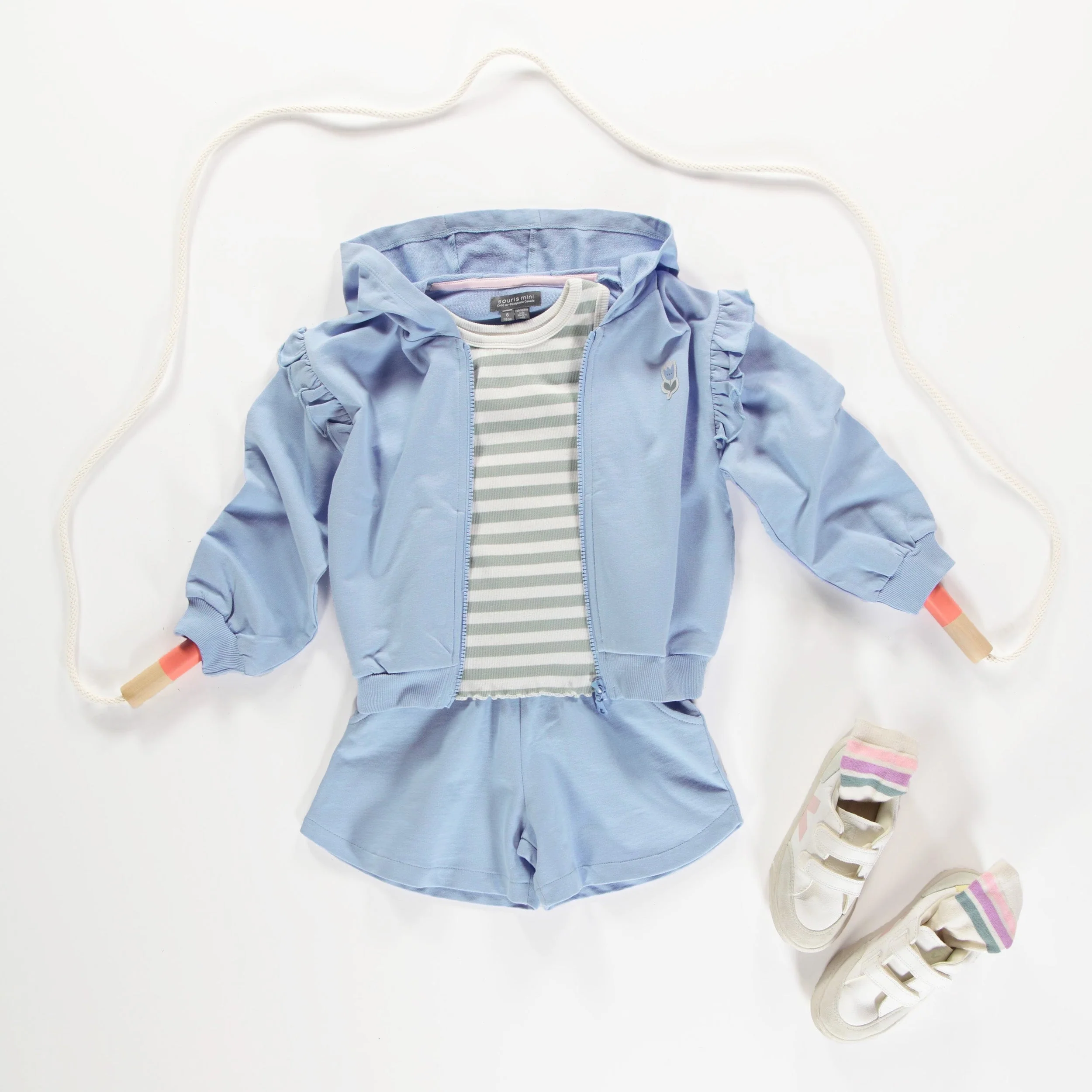 Chandail à capuchon bleu céleste avec motif de tulipe en coton français, enfant - Image 4