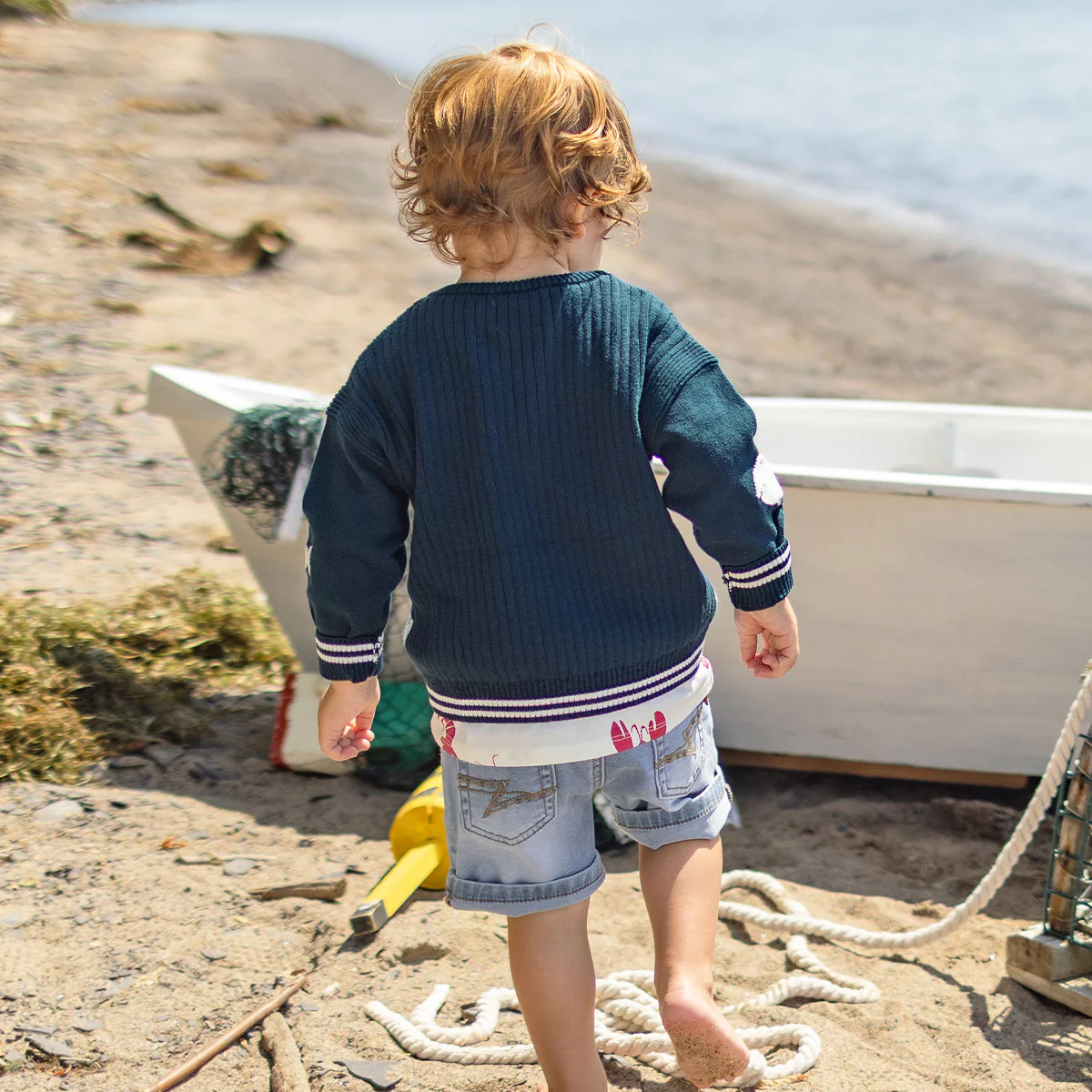 Chandail bleu en tricot avec poissons, bébé - Image 4