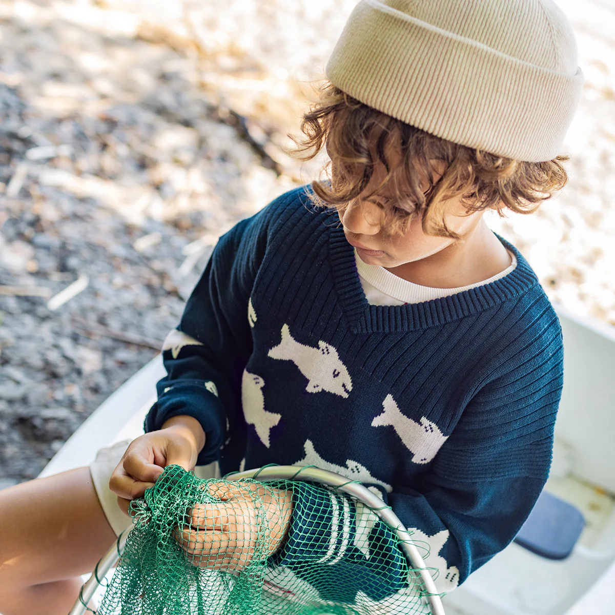 Tuque crème en tricot, enfant - Image 2