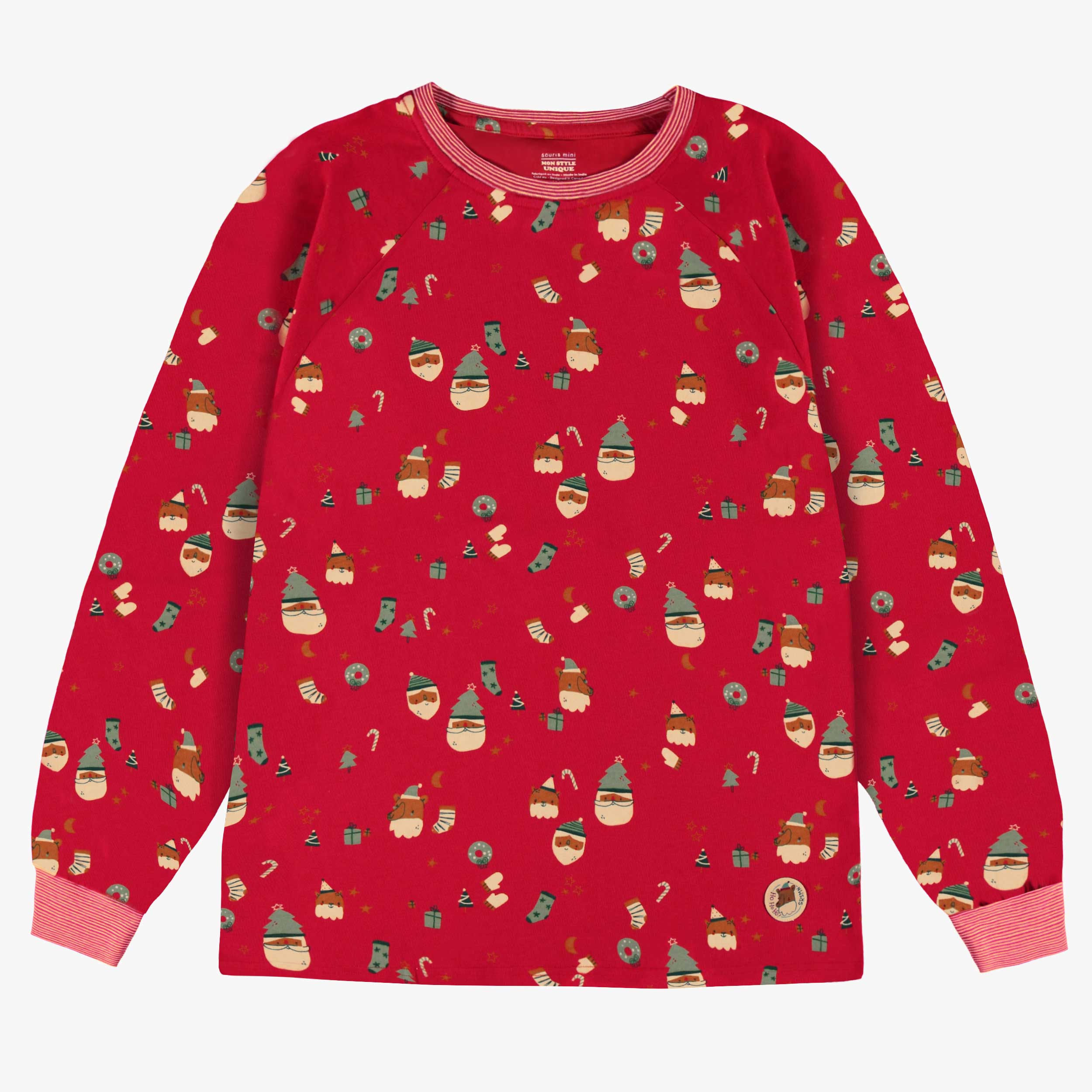 Chandail de pyjama rouge à motifs des Fêtes, adulte