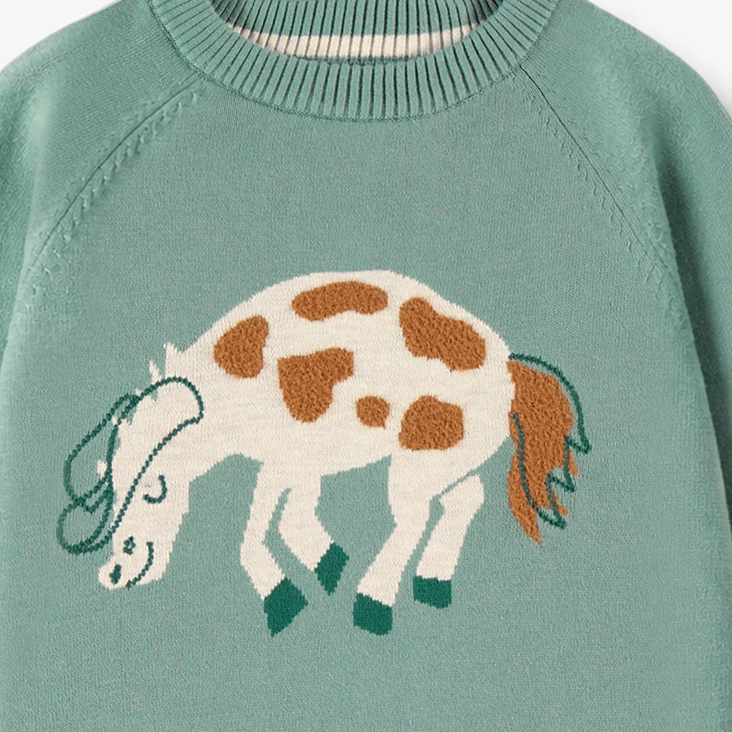 Chandail turquoise en tricot à motif de cheval, enfant - Image 4