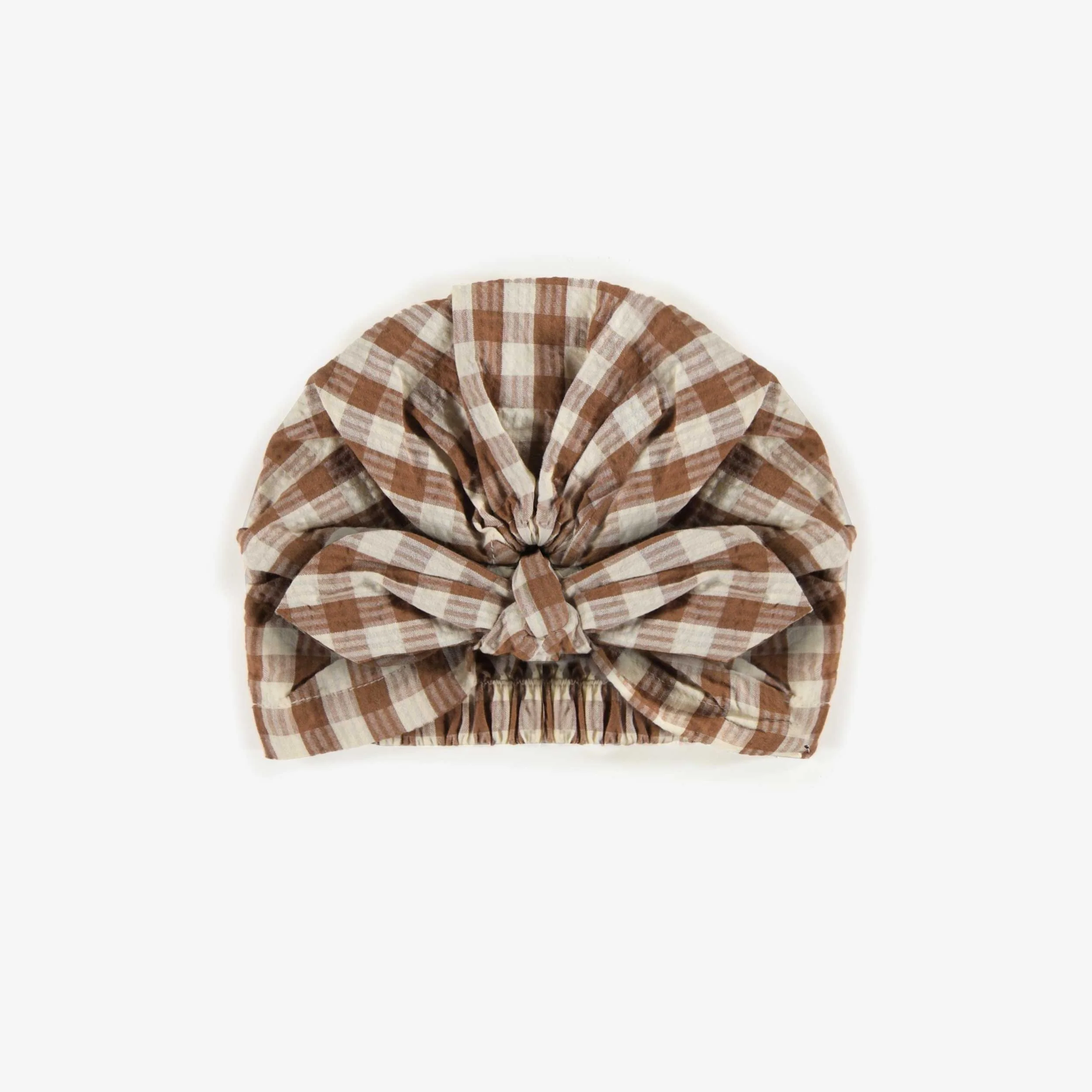 Chapeau à carreaux crème et brun en seersucker, bébé