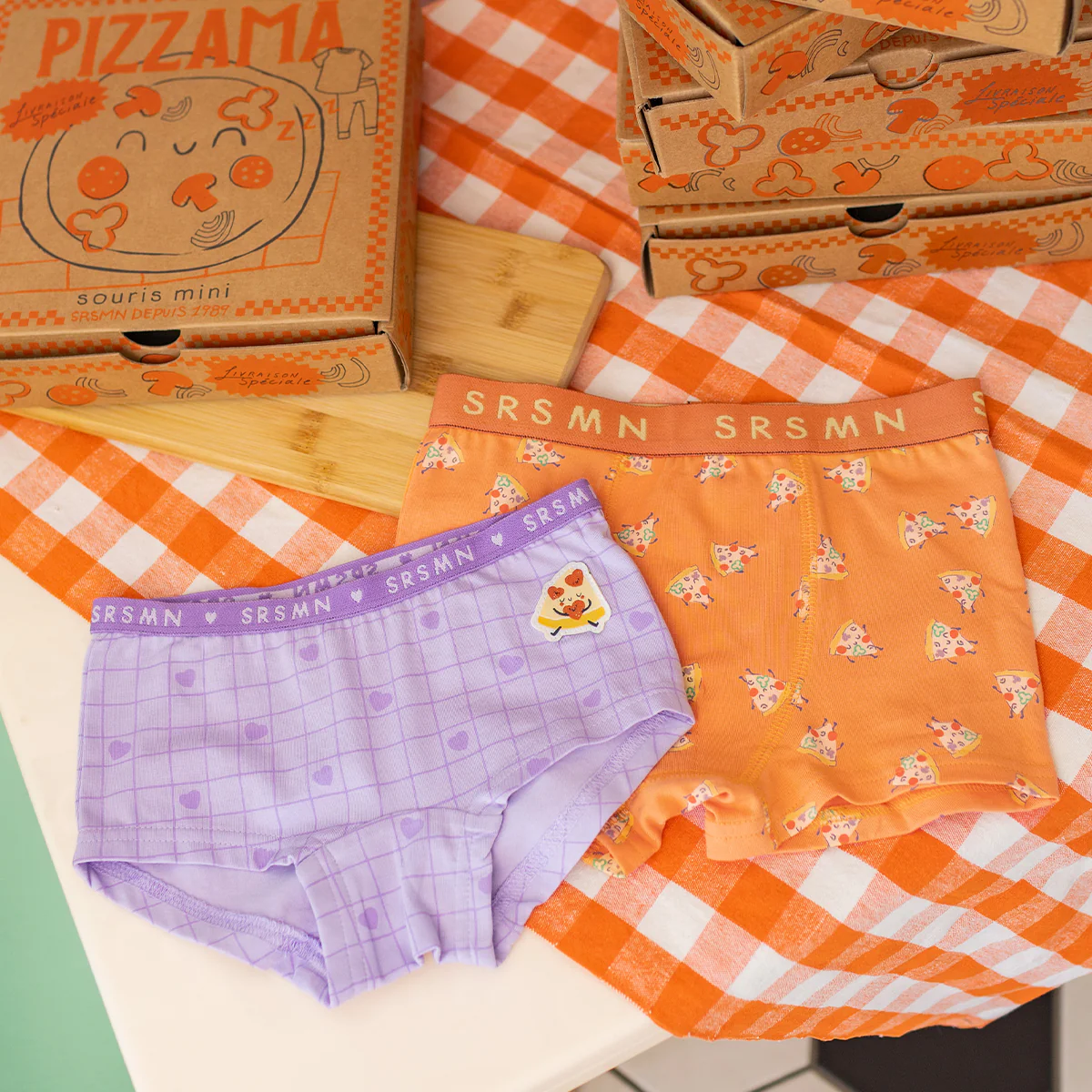 Culotte garçonne mauve avec cœurs et pizza, enfant - Image 2