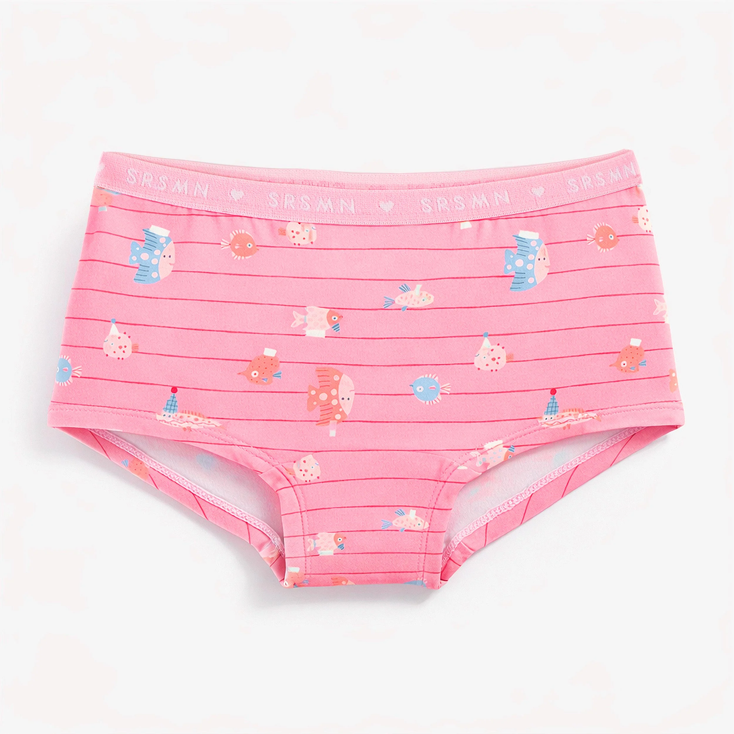 Culotte garçonne rose avec rayures et motifs de poissons, enfant