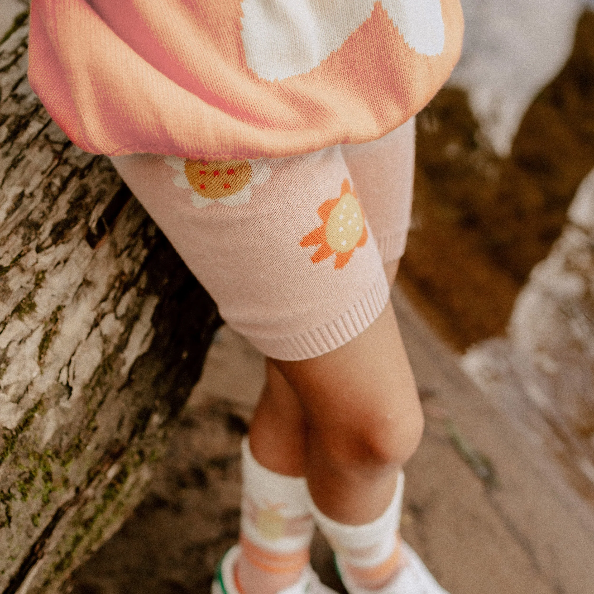 Legging court en maille rose avec fleurs, enfant - Image 2