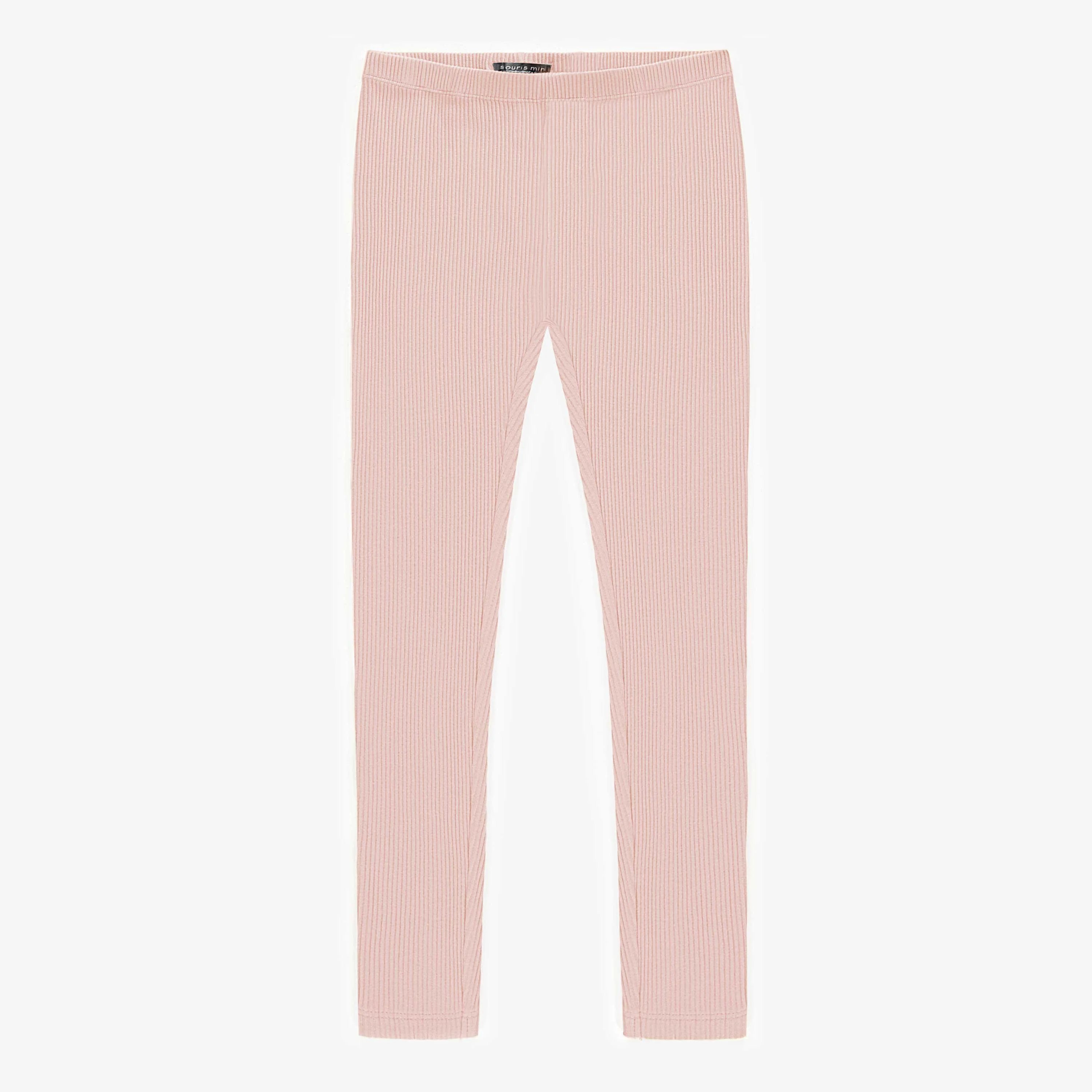 Legging long rose en tricot côtelé irrégulier, enfant