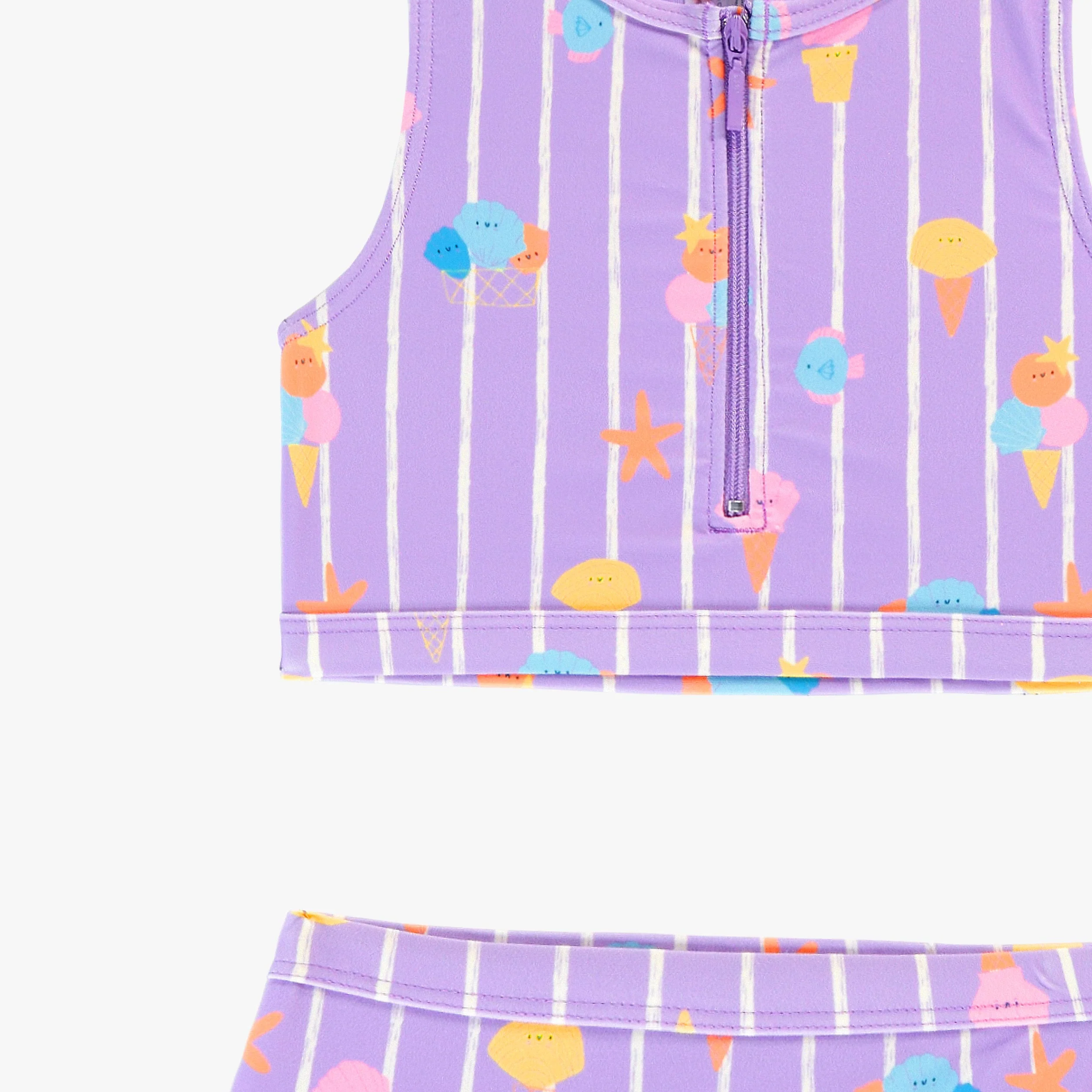 Maillot de bain deux pièces mauve avec rayures et motifs, enfant - Image 2