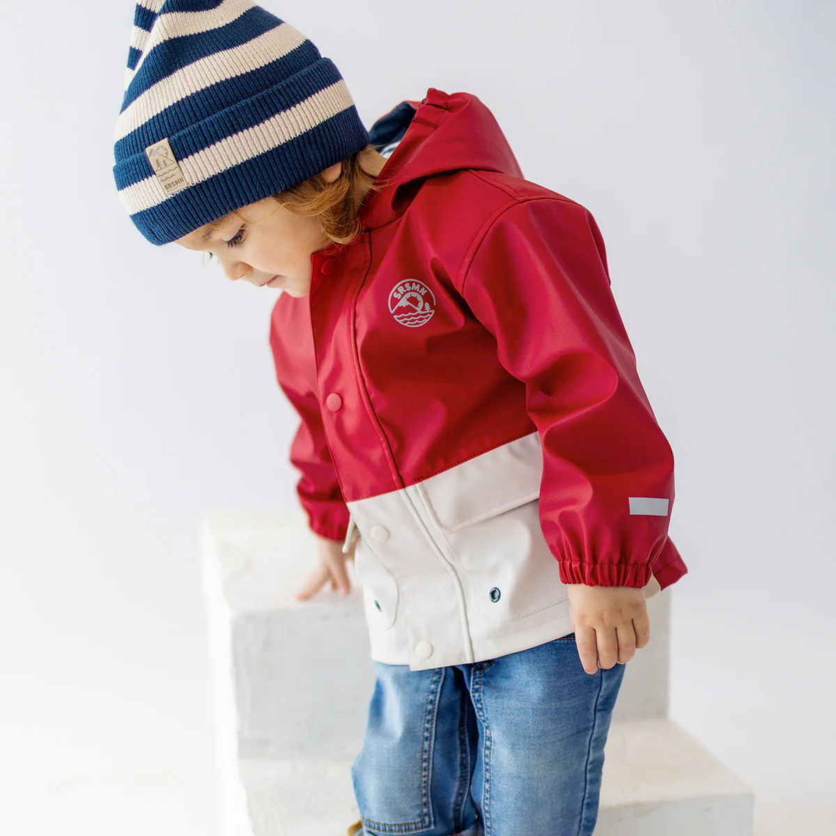 Manteau imperméable rouge et crème, bébé - Image 3
