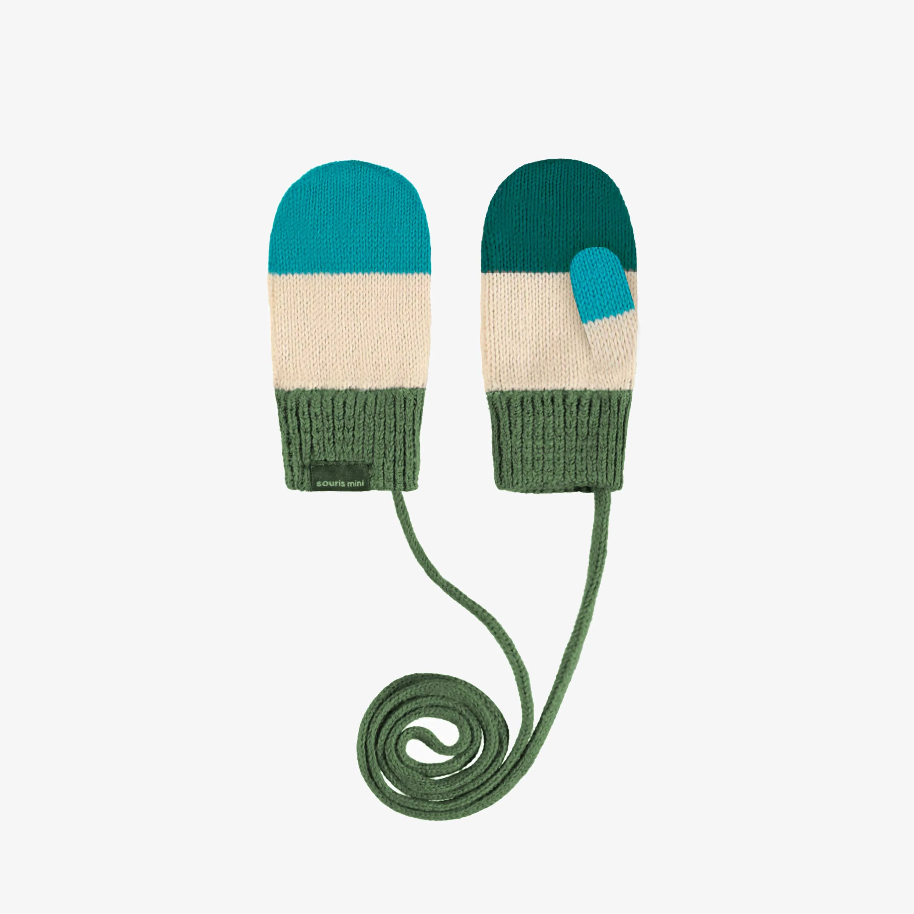 Mitaines en tricot turquoise, vertes et crème, bébé - Image 2