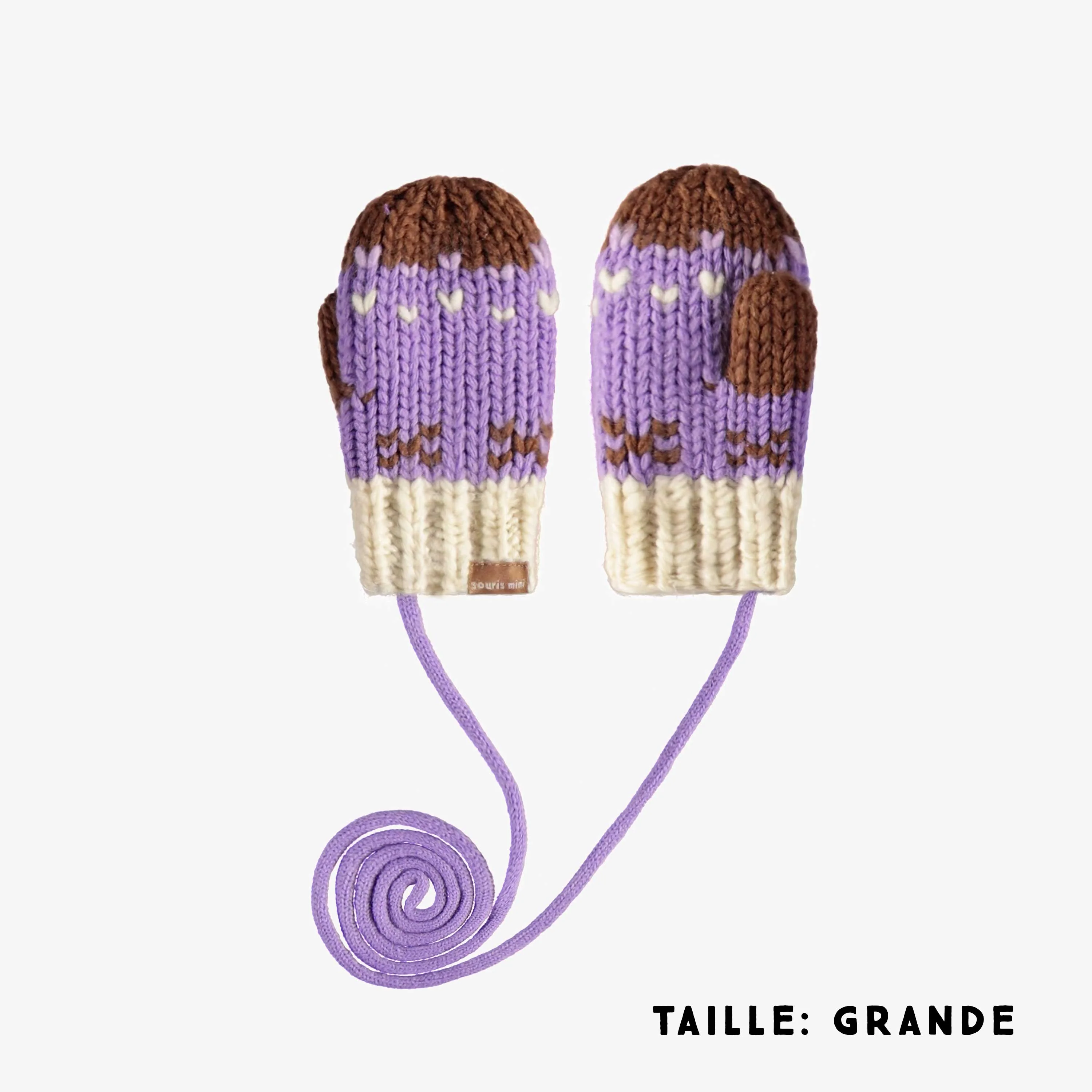 Mitaines mauves à motif jacquard avec cordon en maille, bébé - Image 2