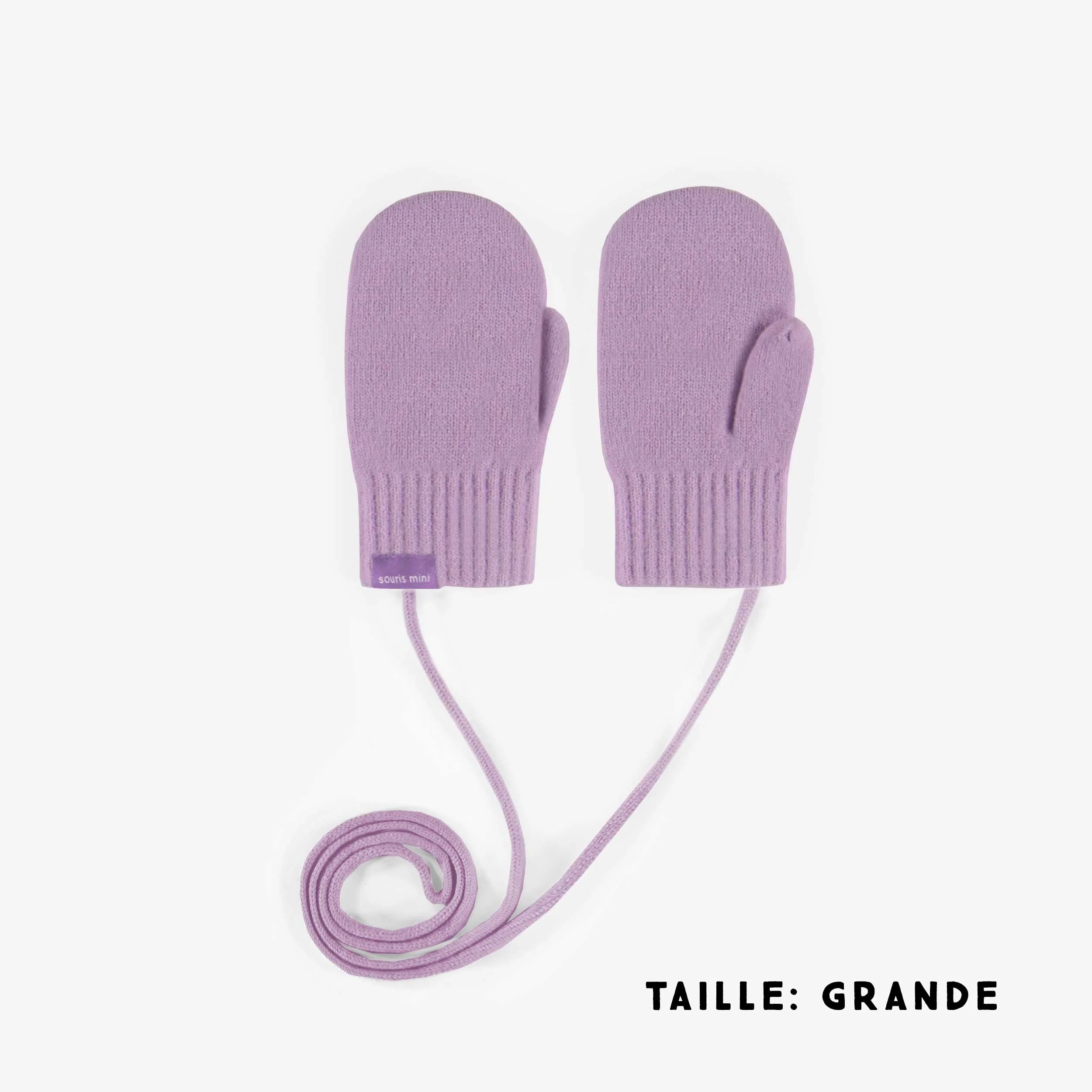 Mitaines mauves avec cordon en maille, bébé - Image 2