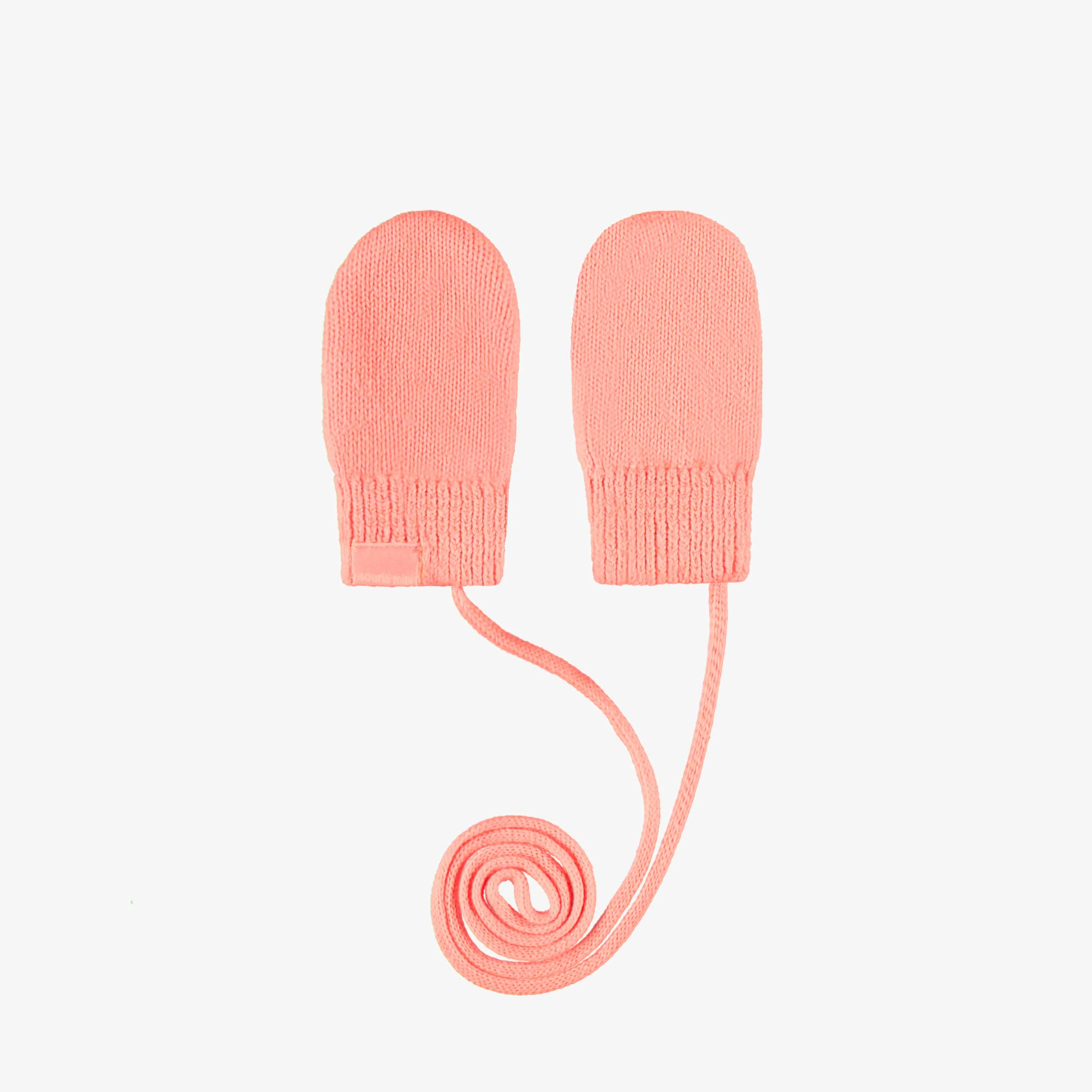 Mitaines roses en tricot avec cordon, bébé