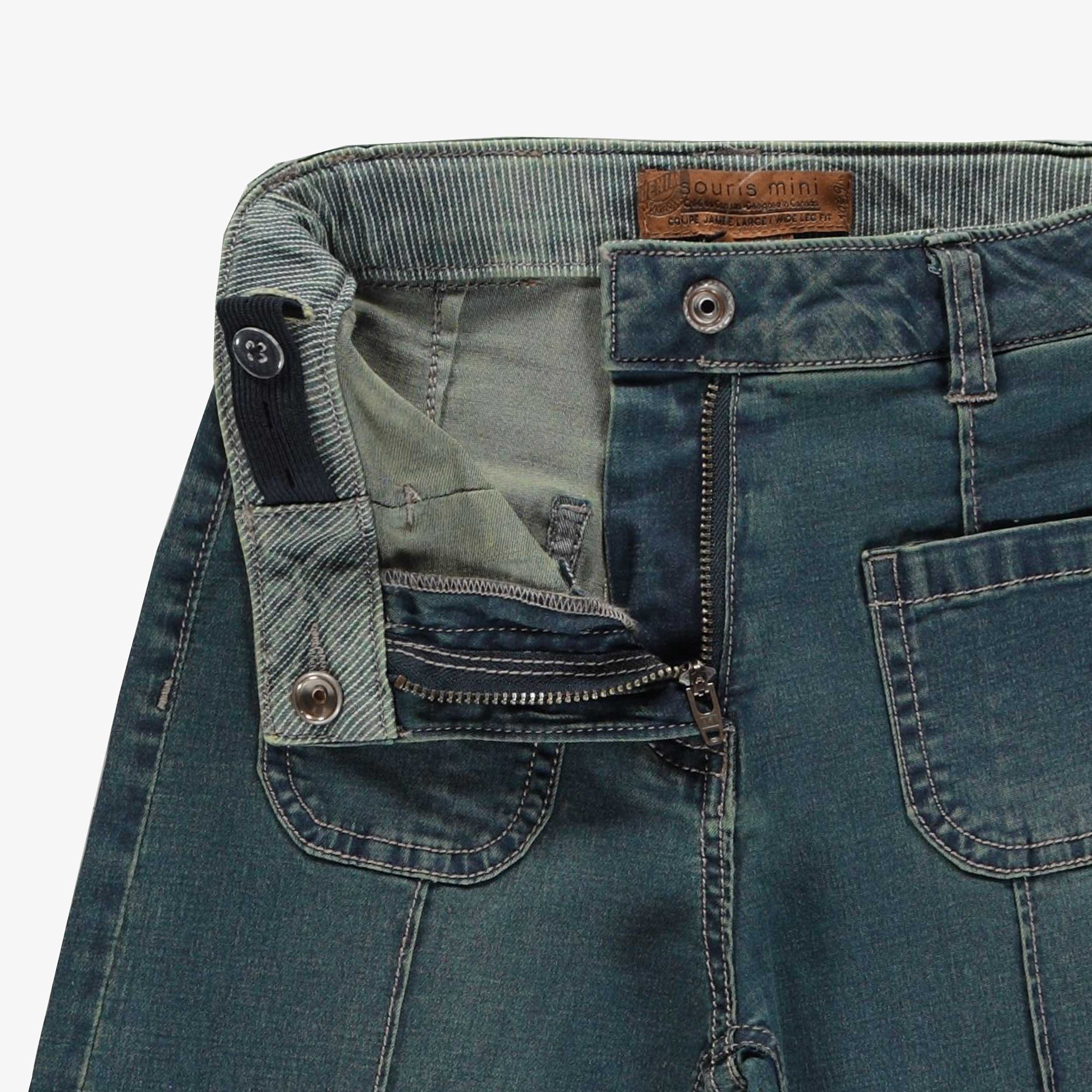 Pantalon coupe décontractée à jambes larges en denim foncé léger, enfant - Image 3
