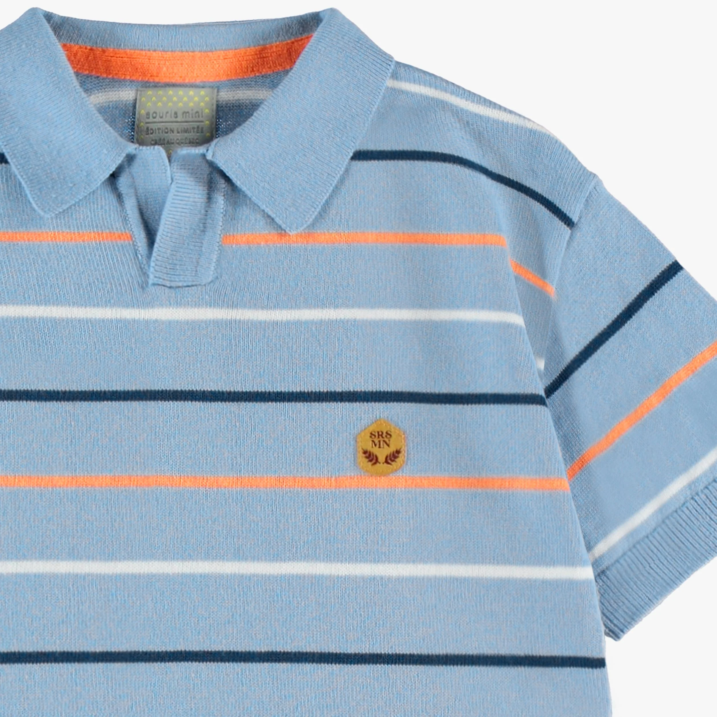 Polo bleu en tricot avec rayures, enfant - Image 2