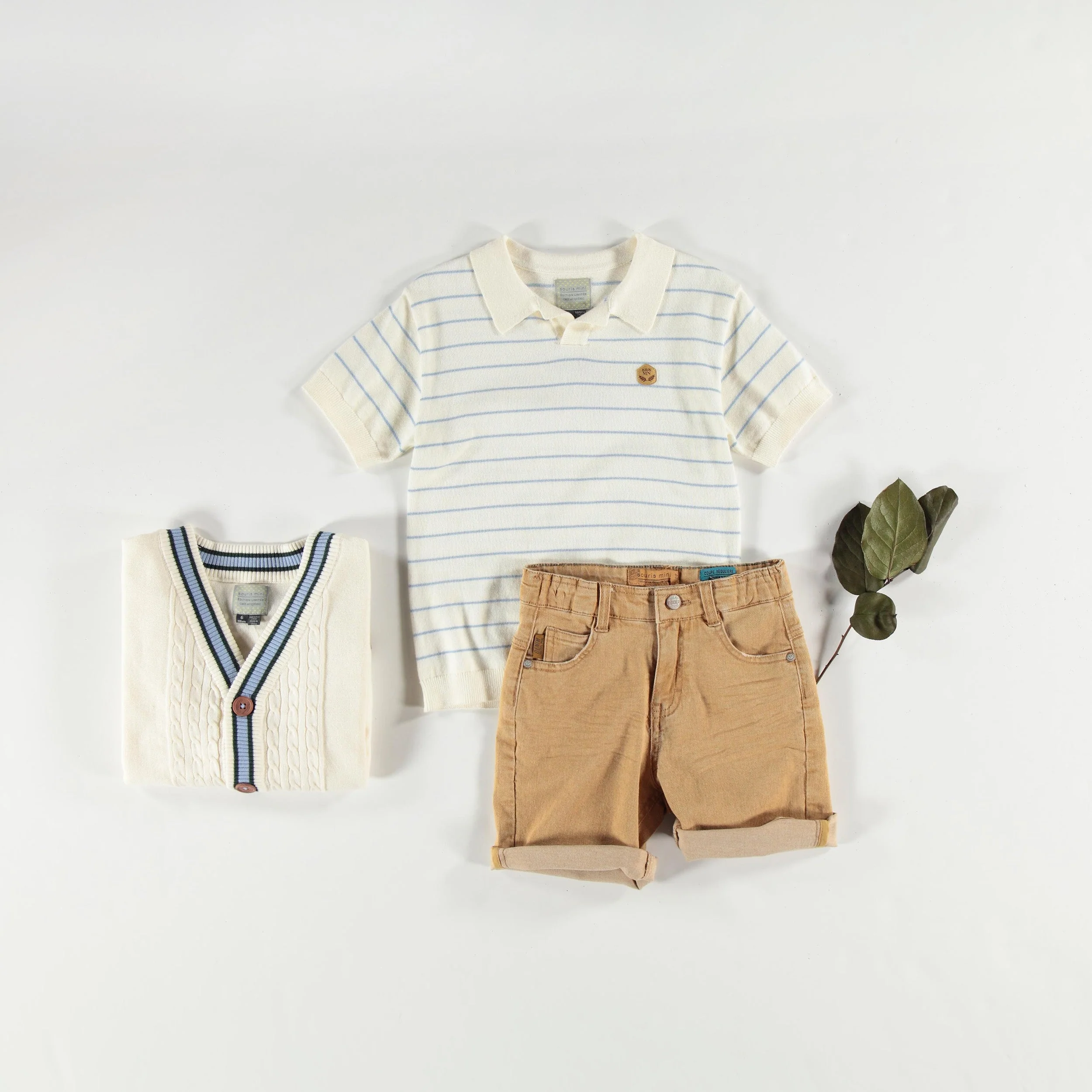 Polo crème et bleu en tricot à rayures, enfant - Image 5
