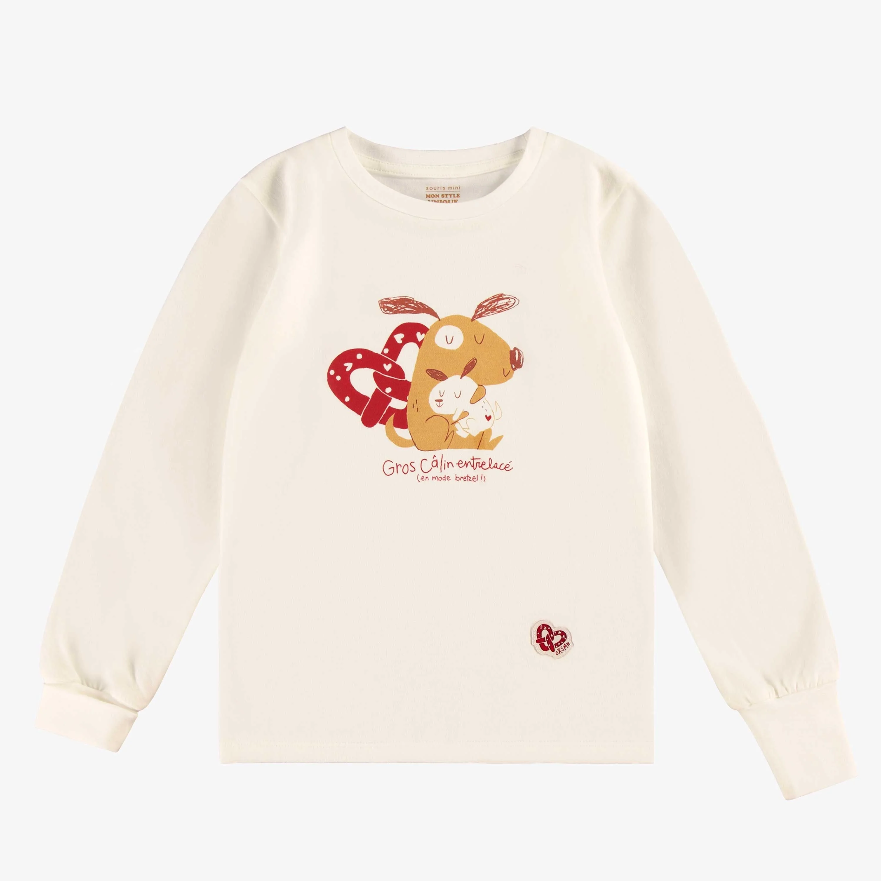 Pyjama crème et rouge à motifs Saint-Valentin enfant - Image 3