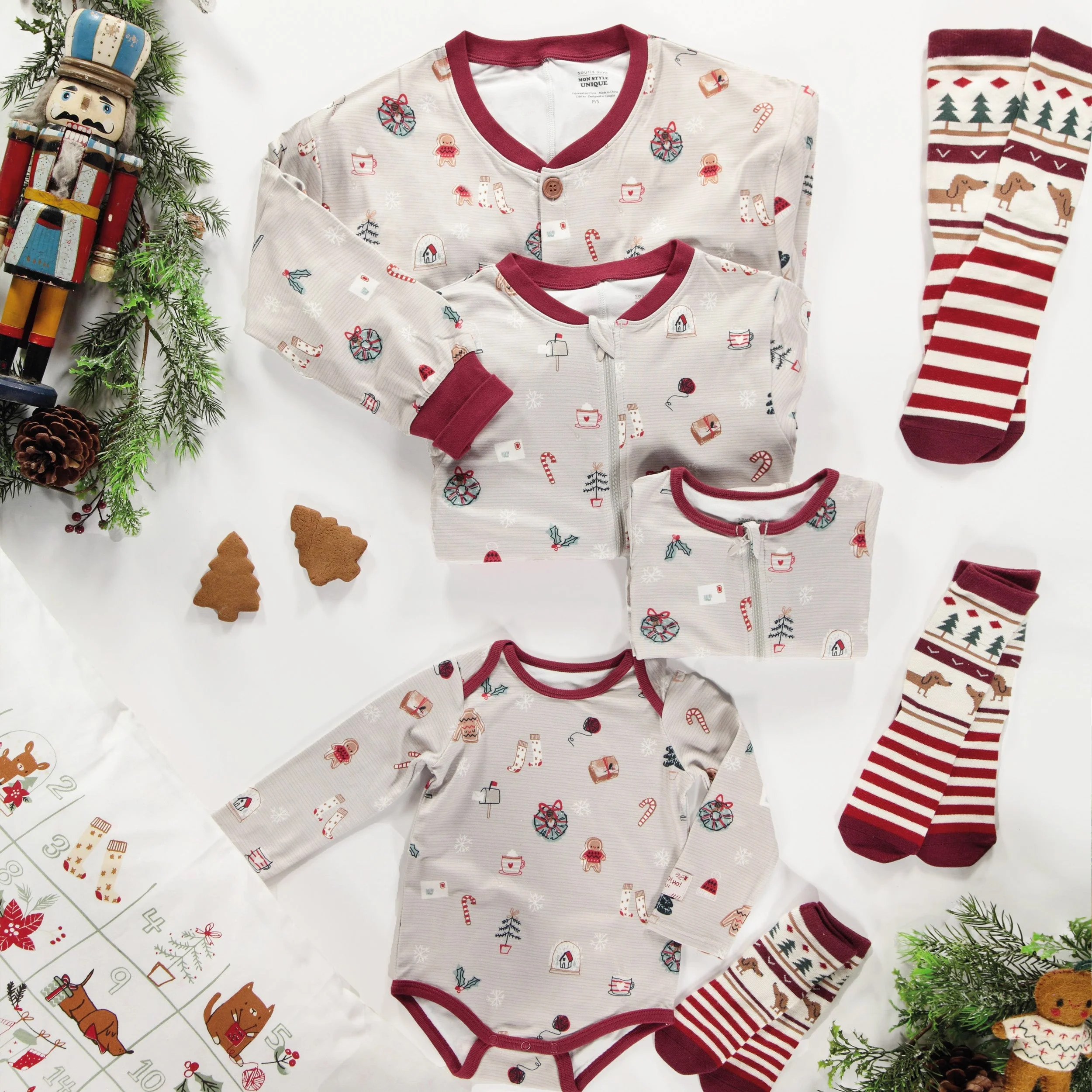 Pyjama des fêtes gris une pièce en polyester brossé, adulte - Image 2