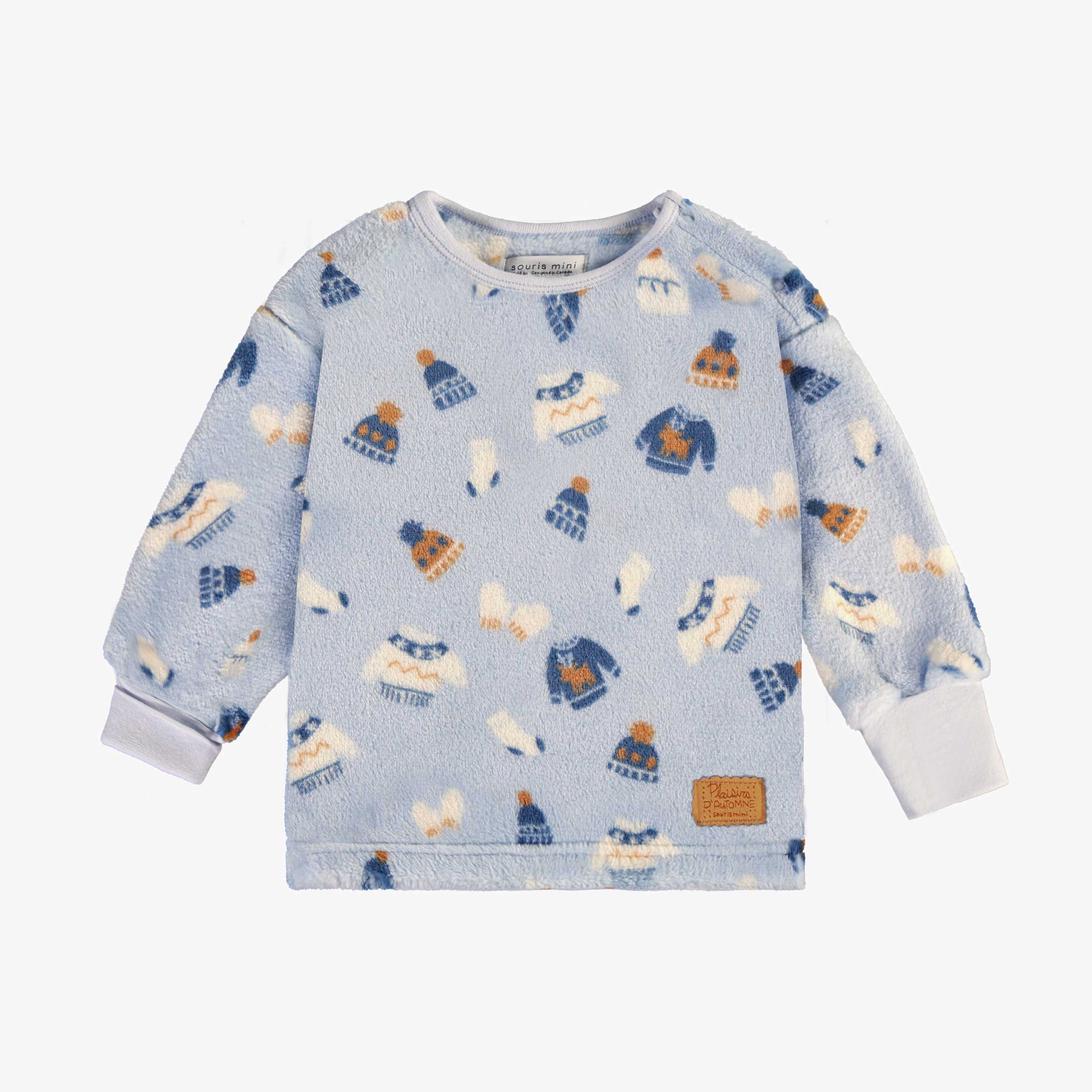 Pyjama deux pièces bleu à motif automnal en peluche, bébé - Image 2