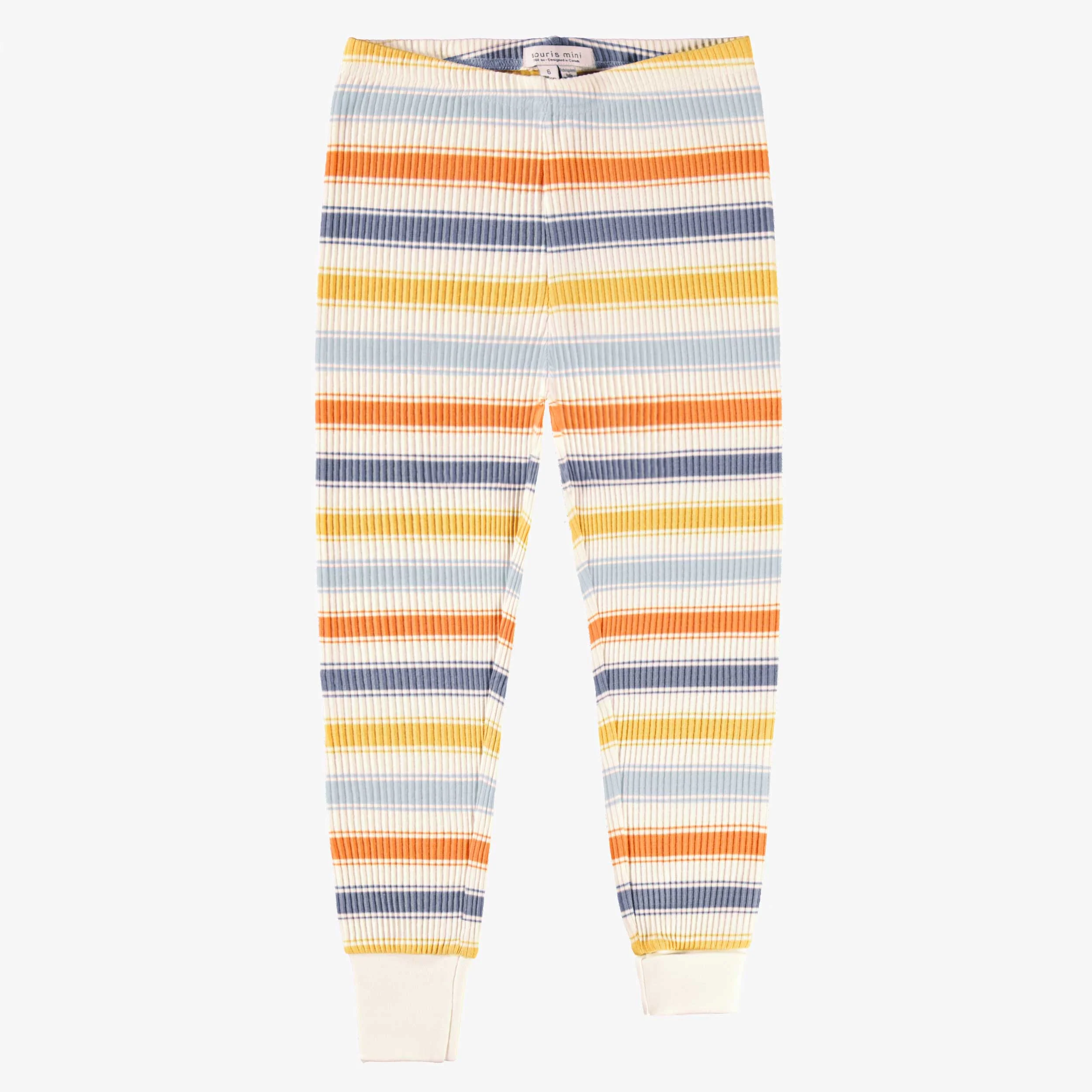 Pyjama deux pièces crème en tricot côtelé à rayures, enfant - Image 3