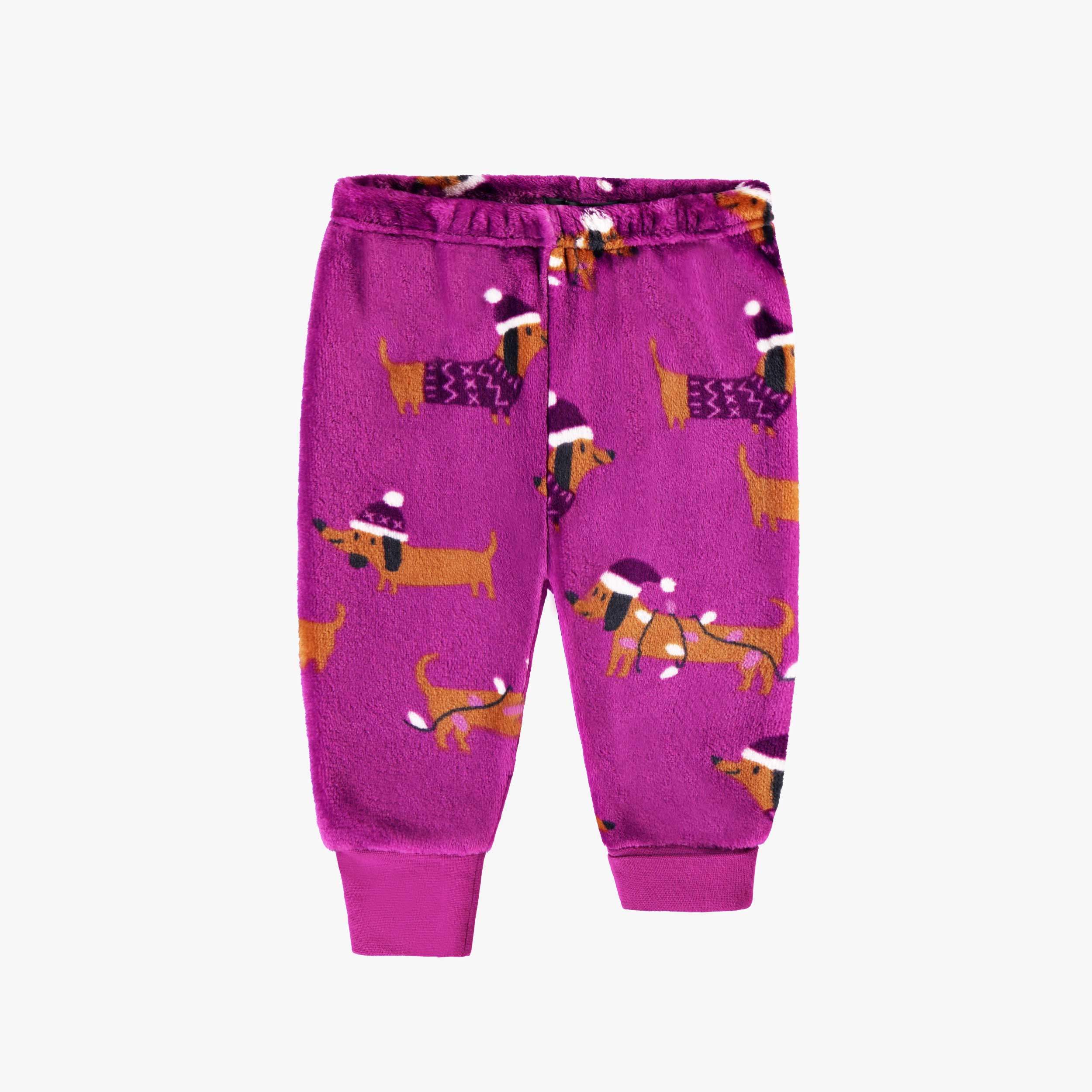 Pyjama deux pièces en peluche mauve à motifs de chiens, bébé - Image 3