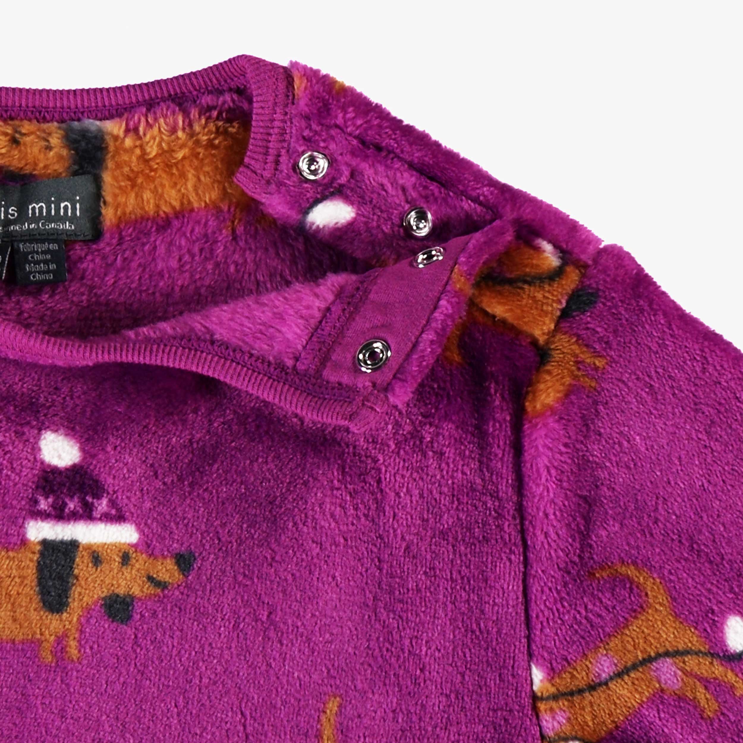 Pyjama deux pièces en peluche mauve à motifs de chiens, bébé - Image 4