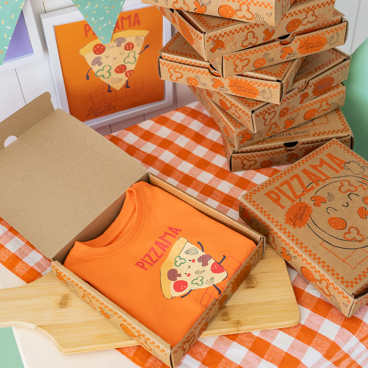 Pyjama deux pièces orange à motifs de pizzas, enfant - Image 8