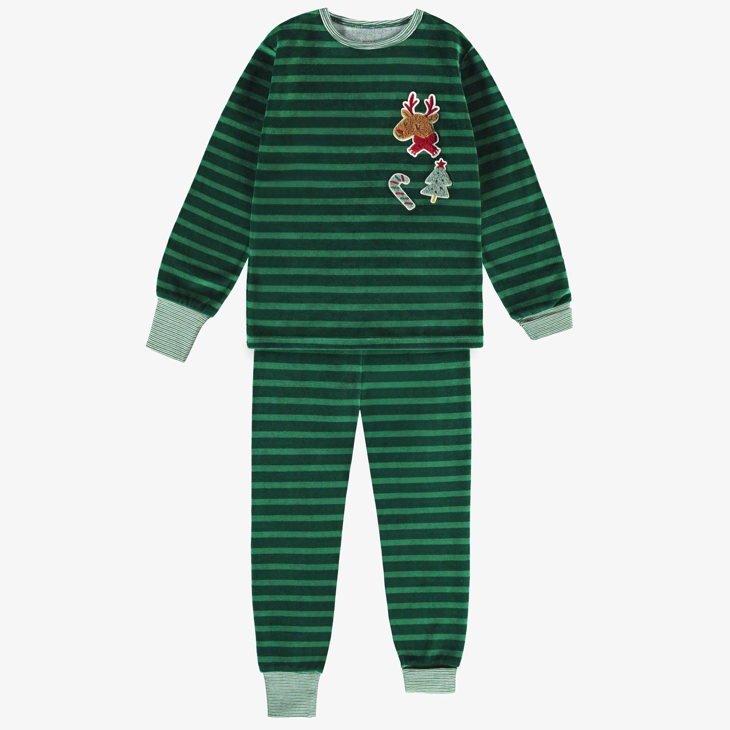 Pyjama deux pièces en velours vert à rayures, enfant