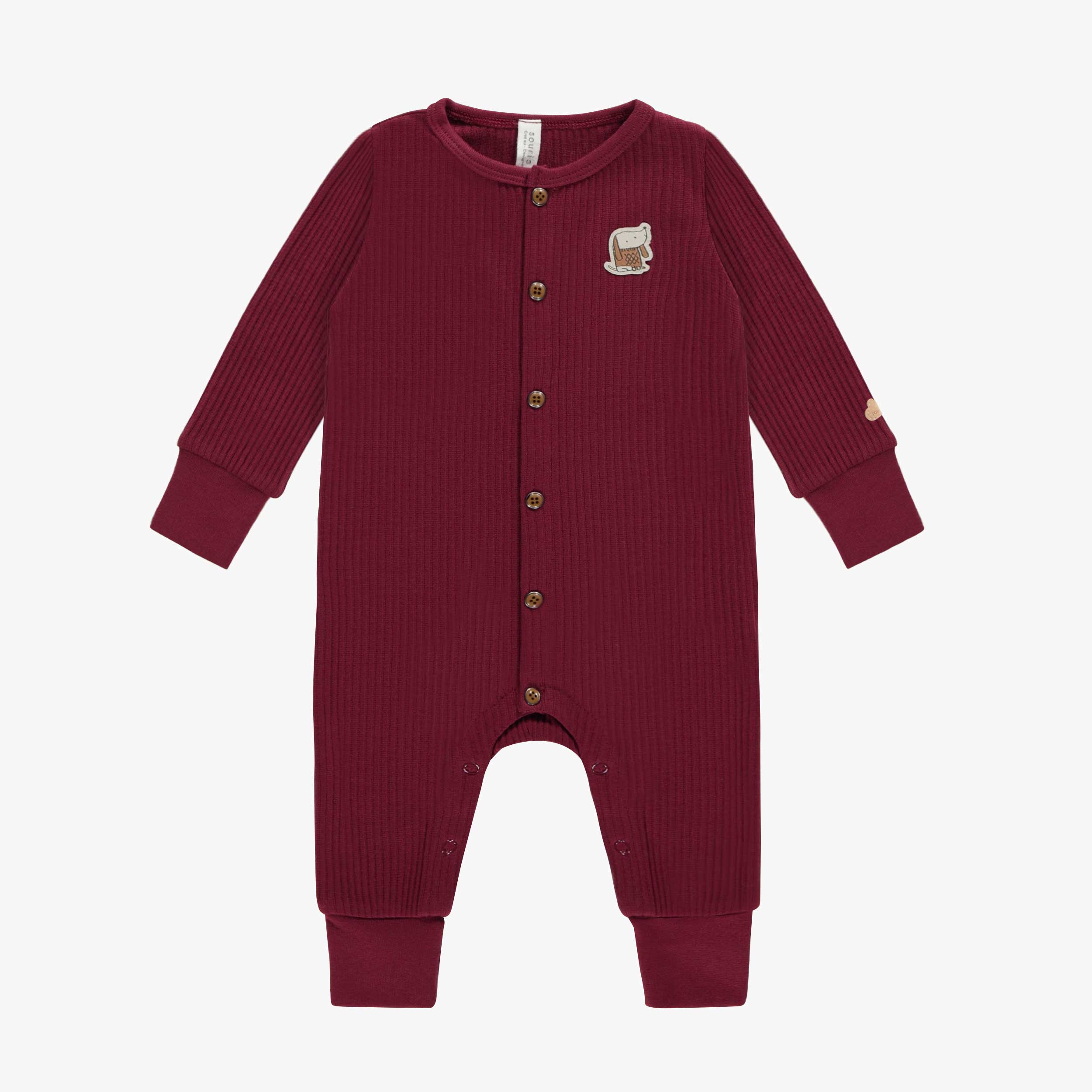 Pyjama rouge une-pièce en tricot côtelé, naissance