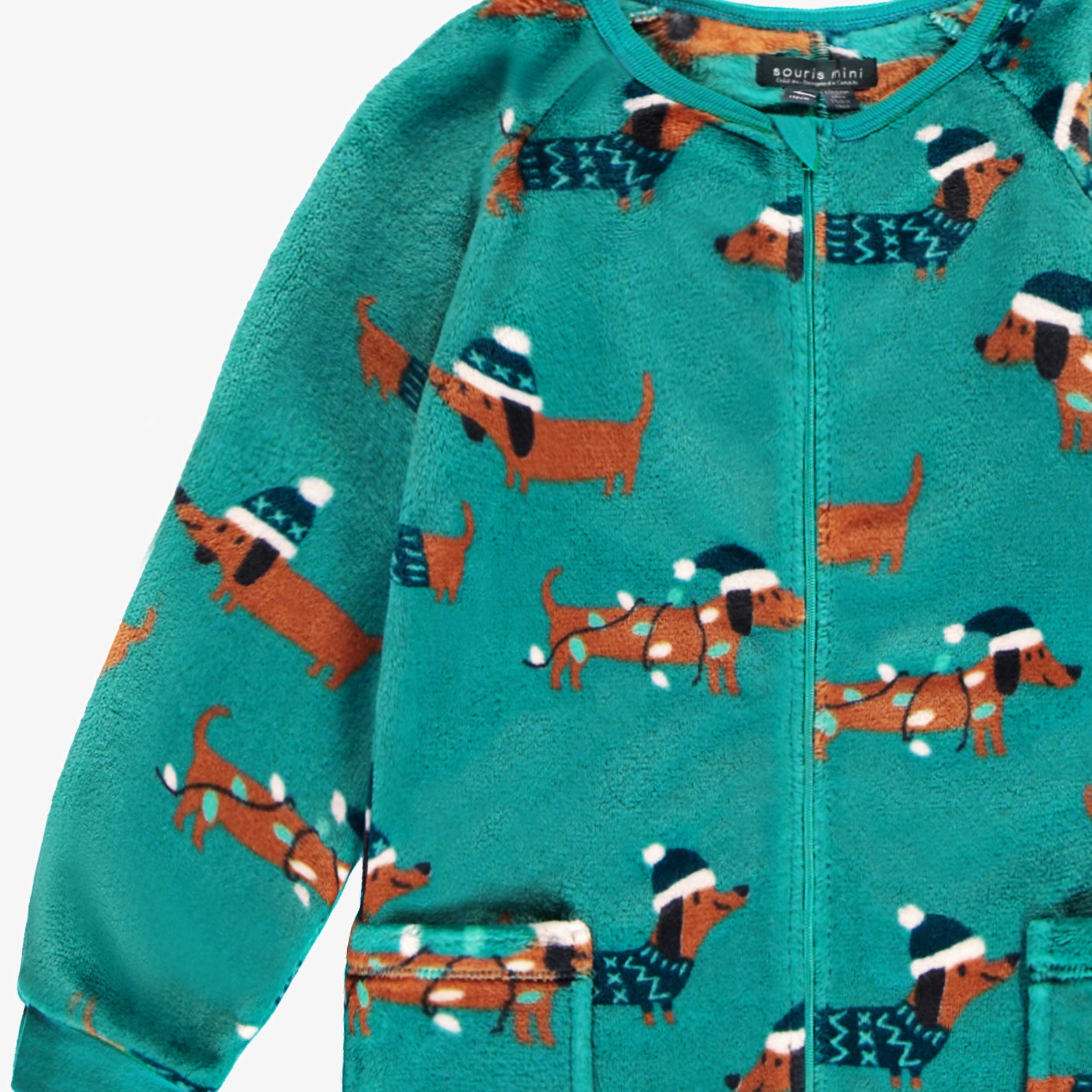 Pyjama une pièce en peluche turquoise à motifs de chiens, enfant - Image 9