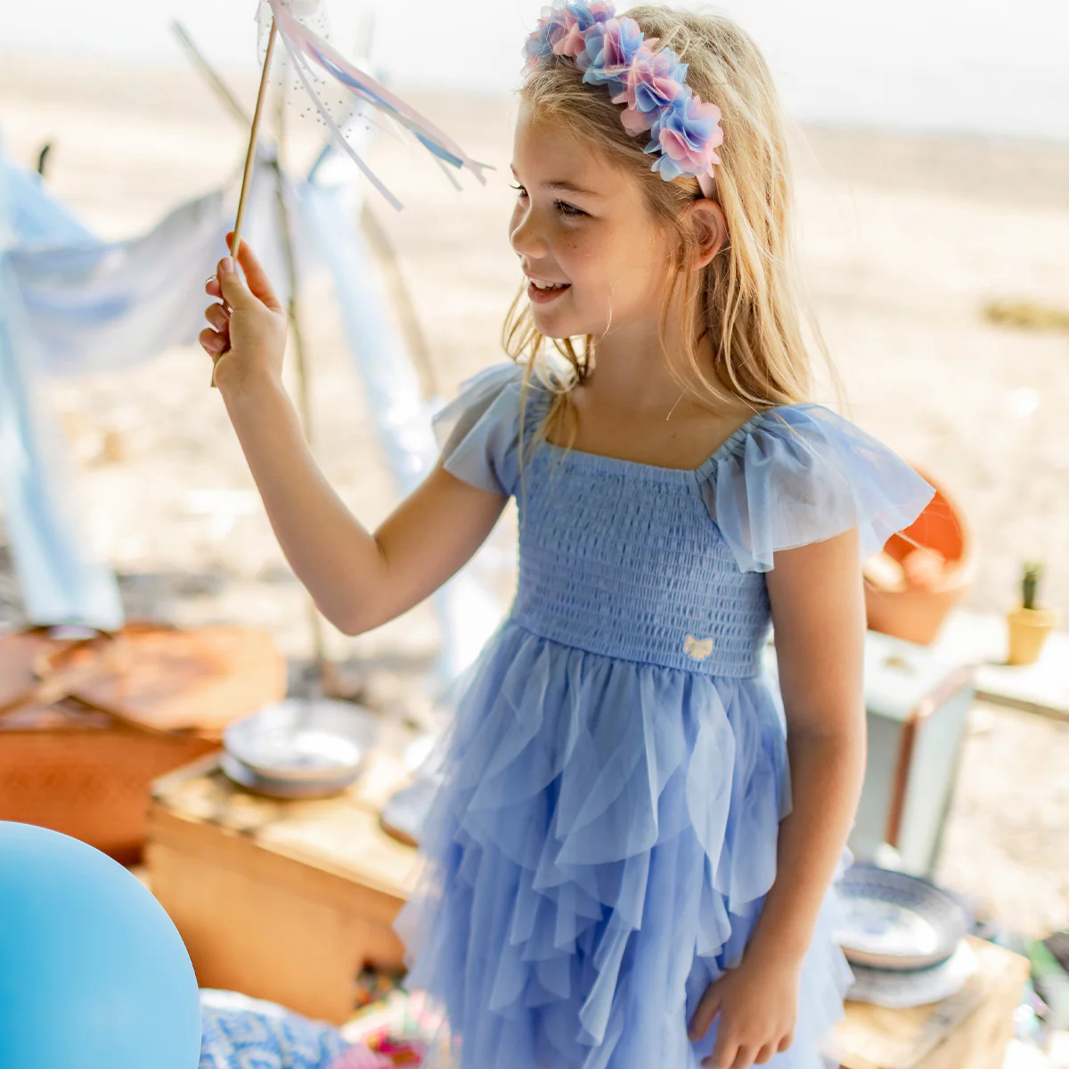 Robe bleue en tulle souple, enfant - Image 3