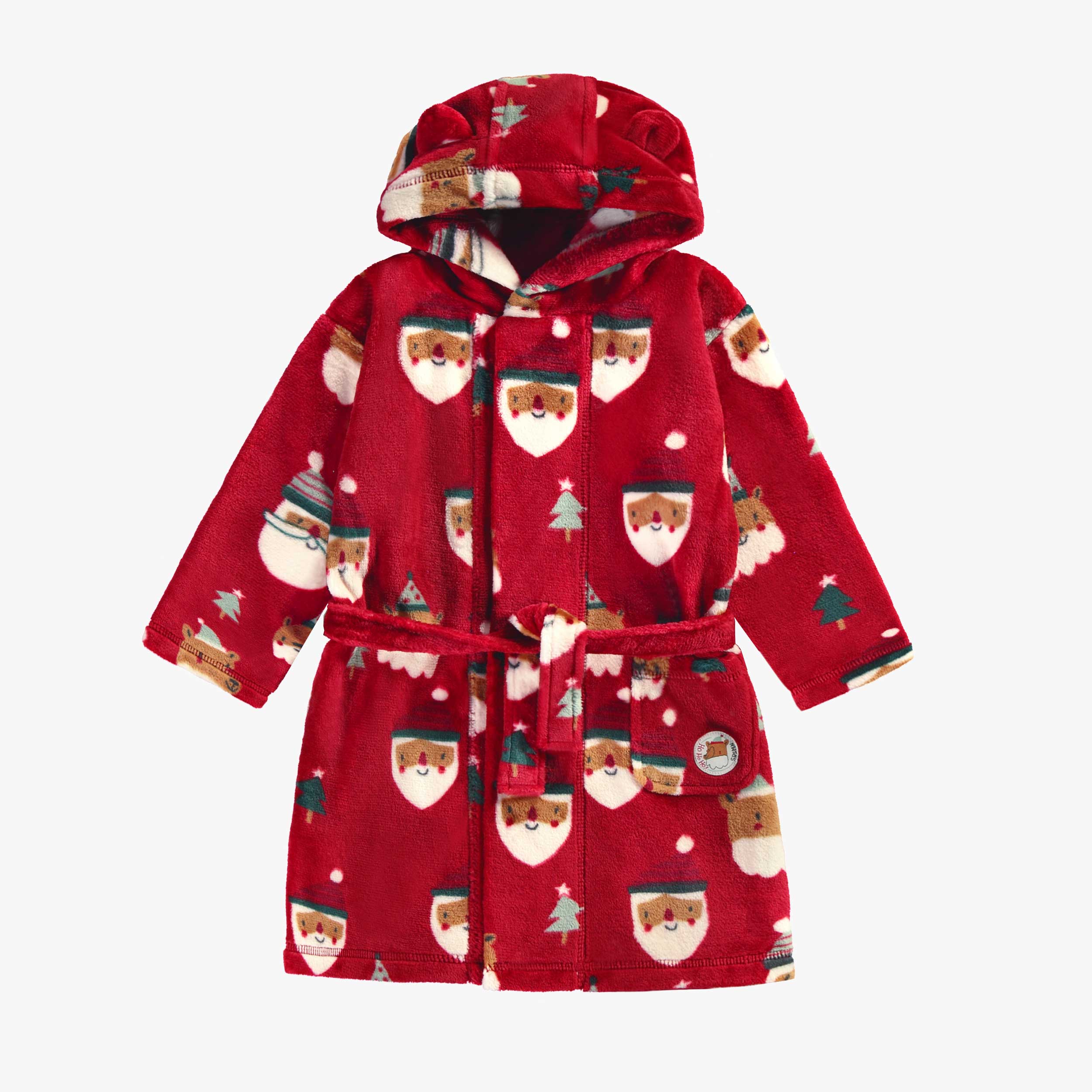 Robe de chambre rouge en peluche avec motifs des Fêtes, bébé