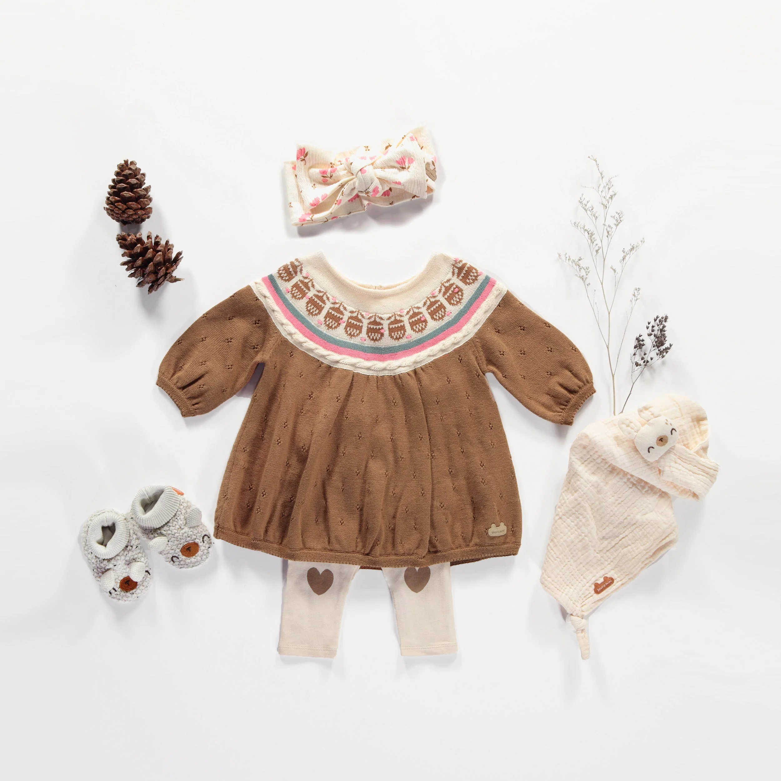 Robe de maille brune imitation cachemire, naissance - Image 2
