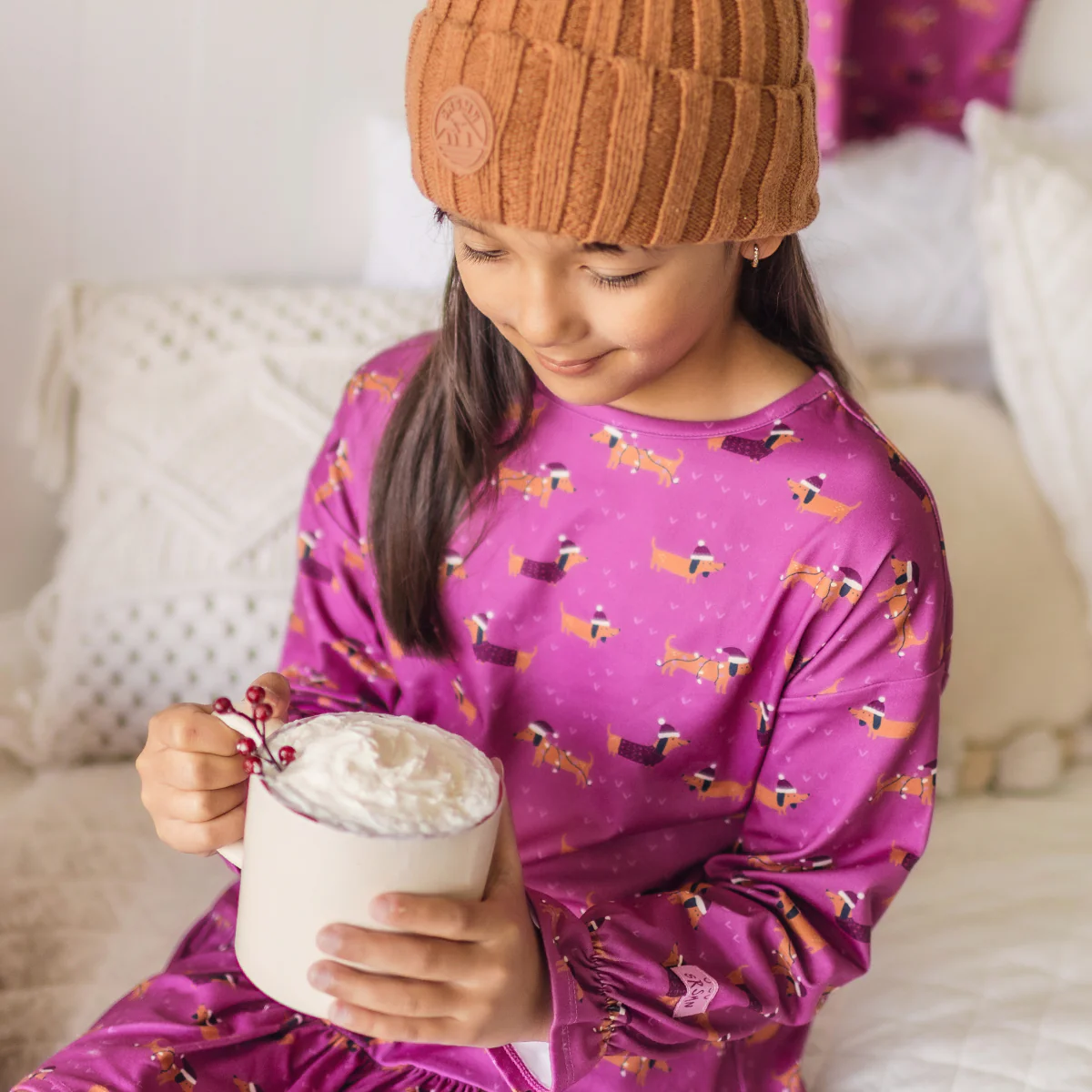 Robe de nuit mauve à motifs de chiens, enfant - Image 4