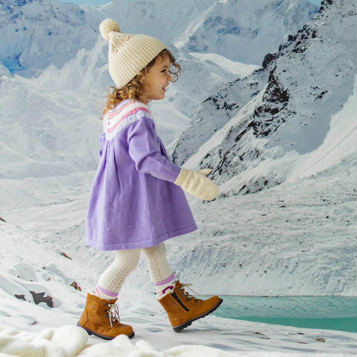 Robe mauve en tricot avec motifs, bébé - Image 3