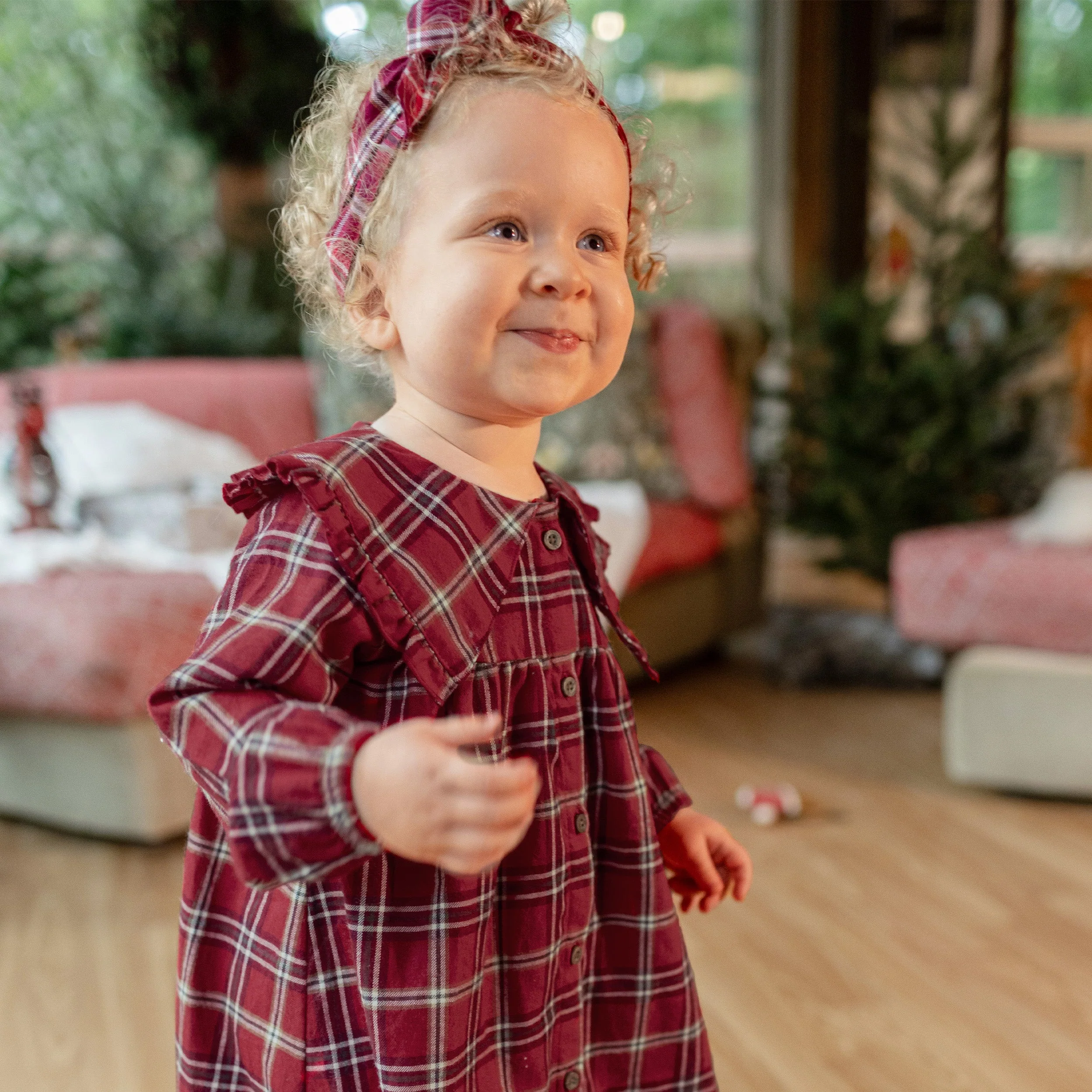 Robe rouge et blanche à carreaux en flanelle brossée, bébé - Image 3