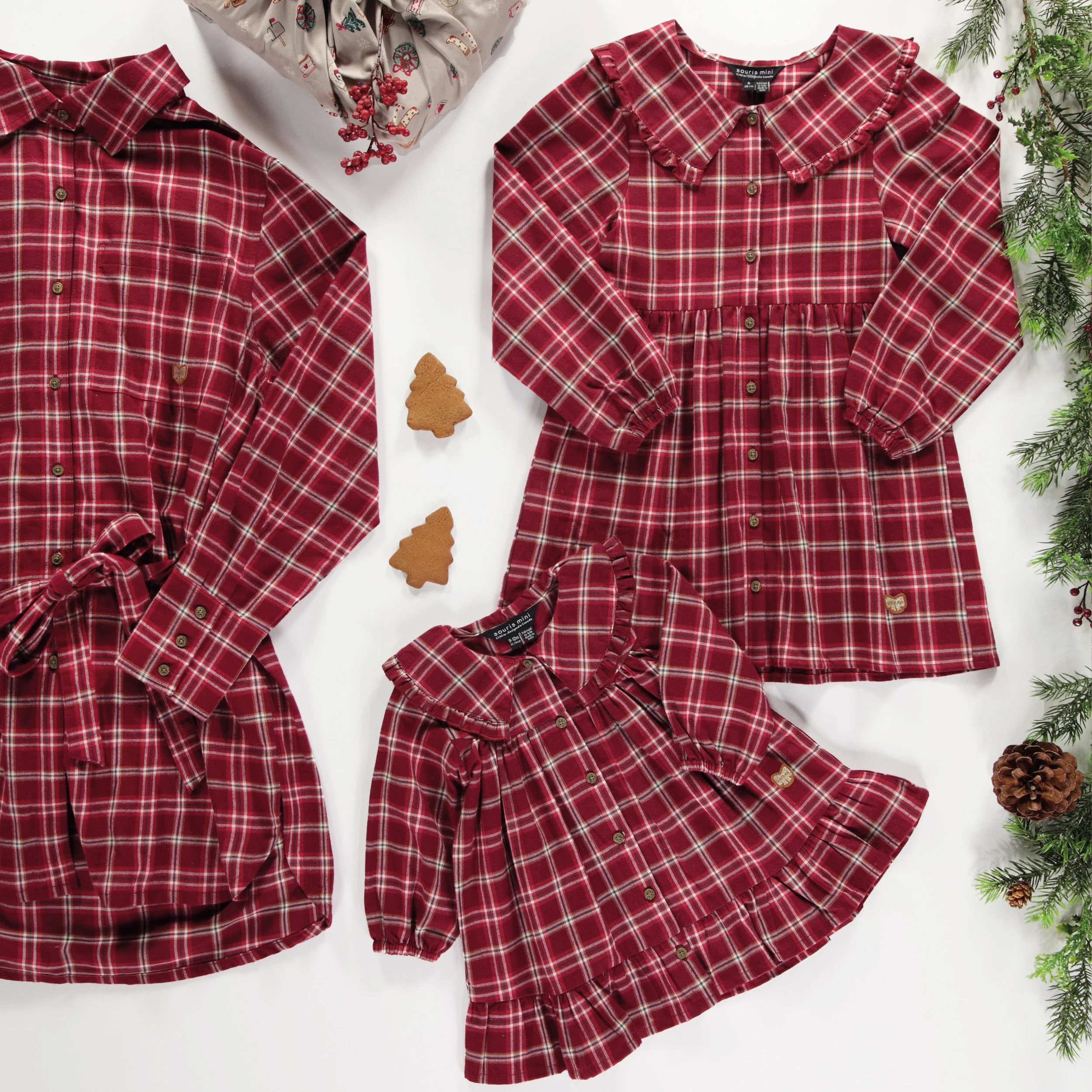 Robe rouge et blanche à carreaux en flanelle brossée, bébé - Image 5