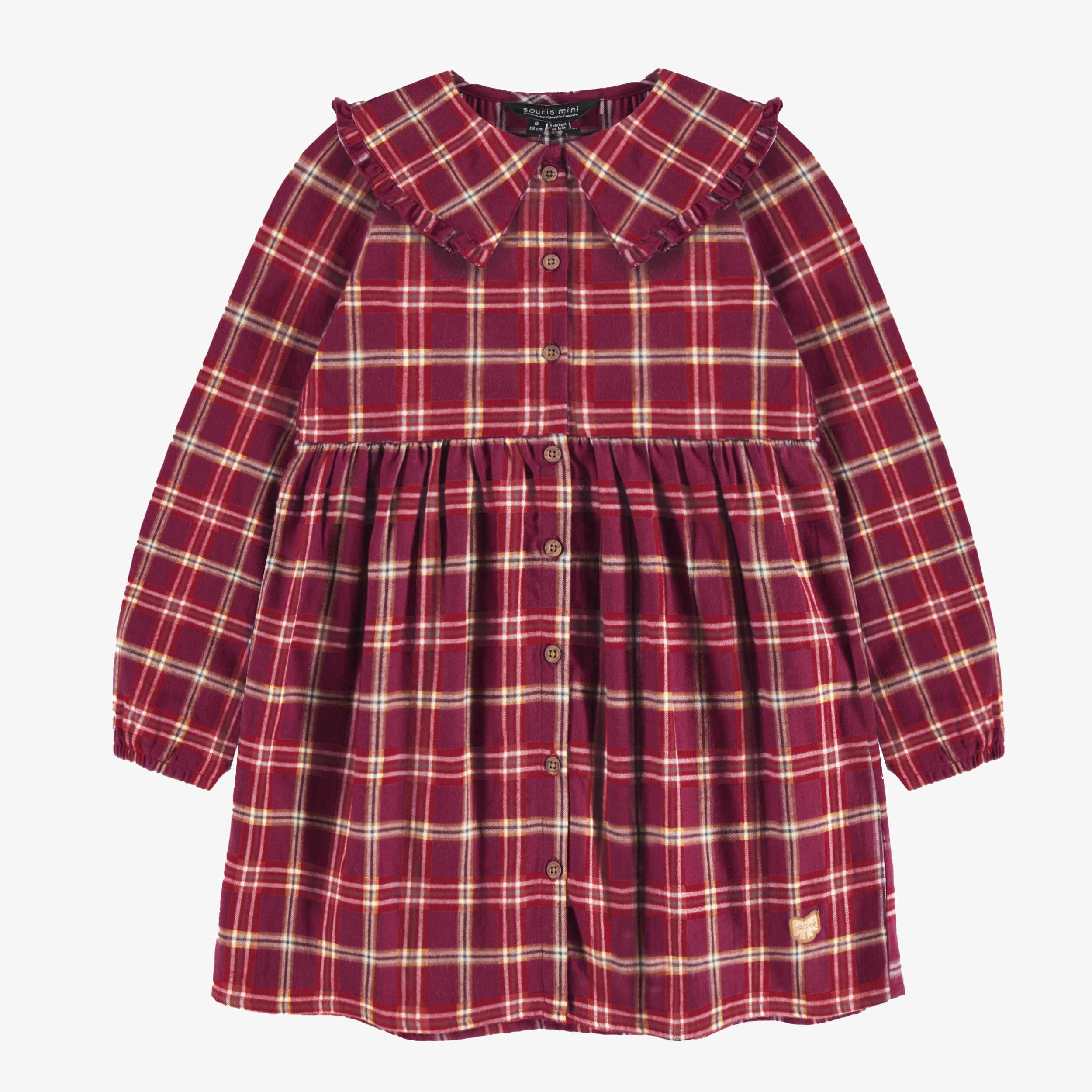 Robe rouge et blanche à carreaux en flanelle brossée, enfant