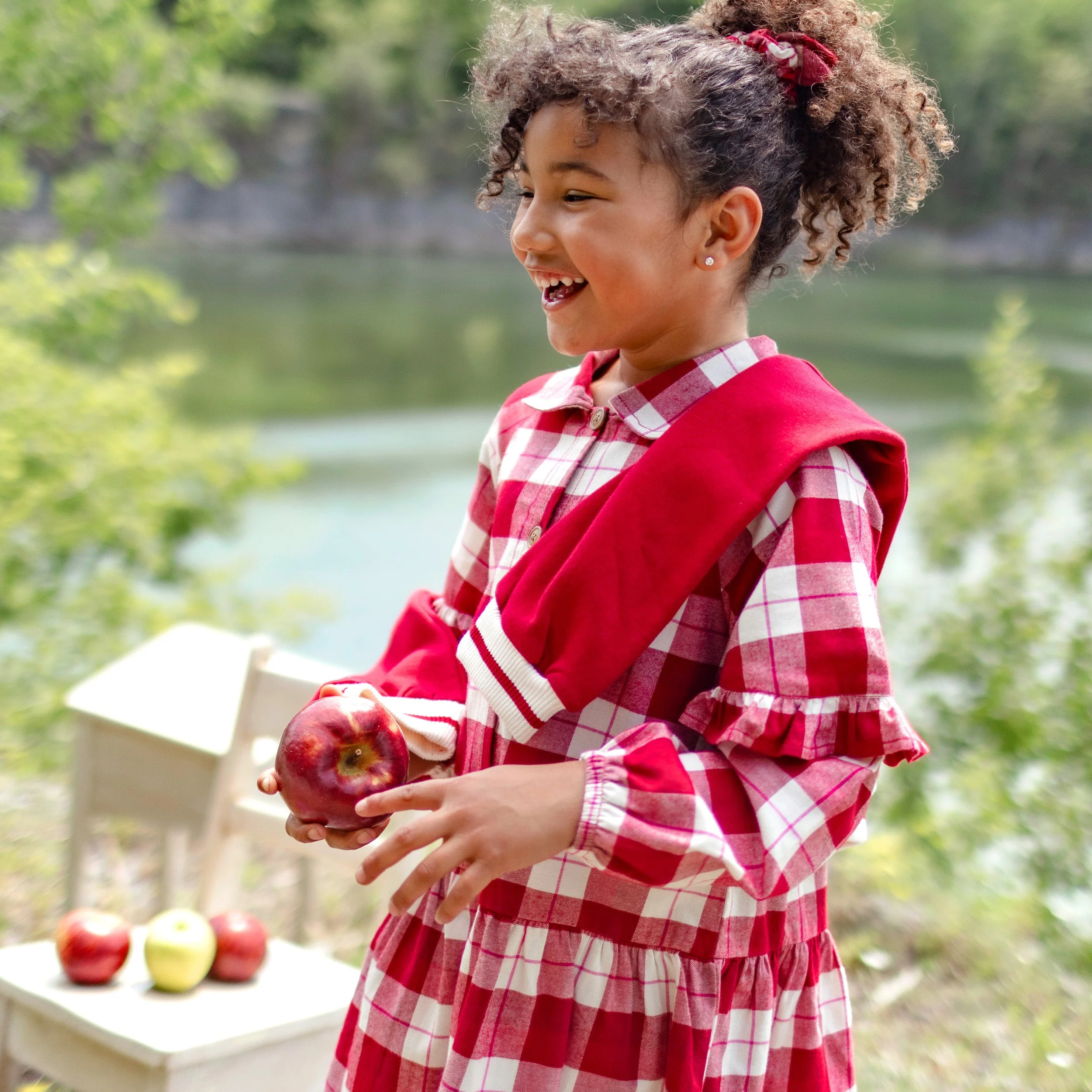 Robe rouge et blanche à carreaux en flanelle, enfant - Image 2