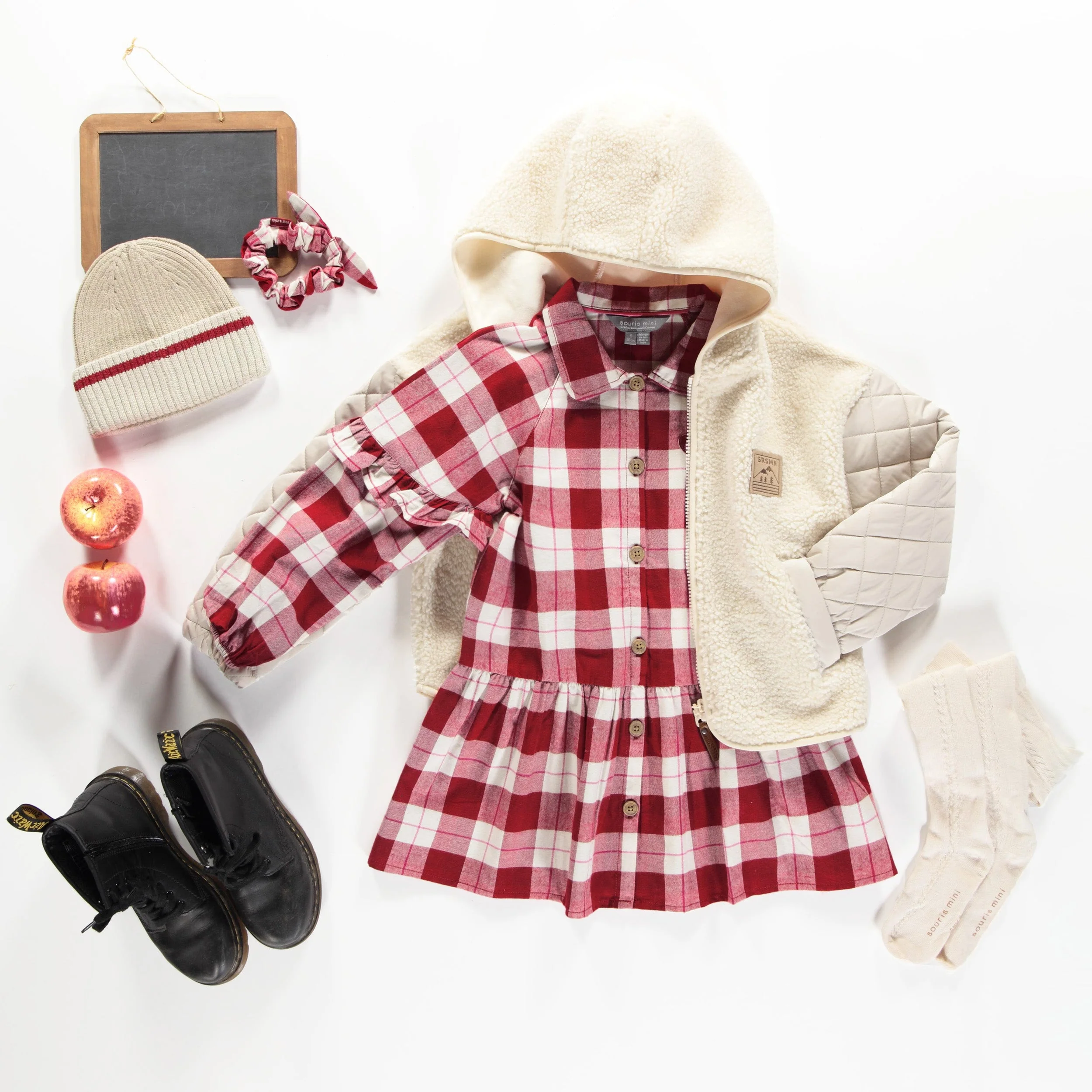 Robe rouge et blanche à carreaux en flanelle, enfant - Image 3