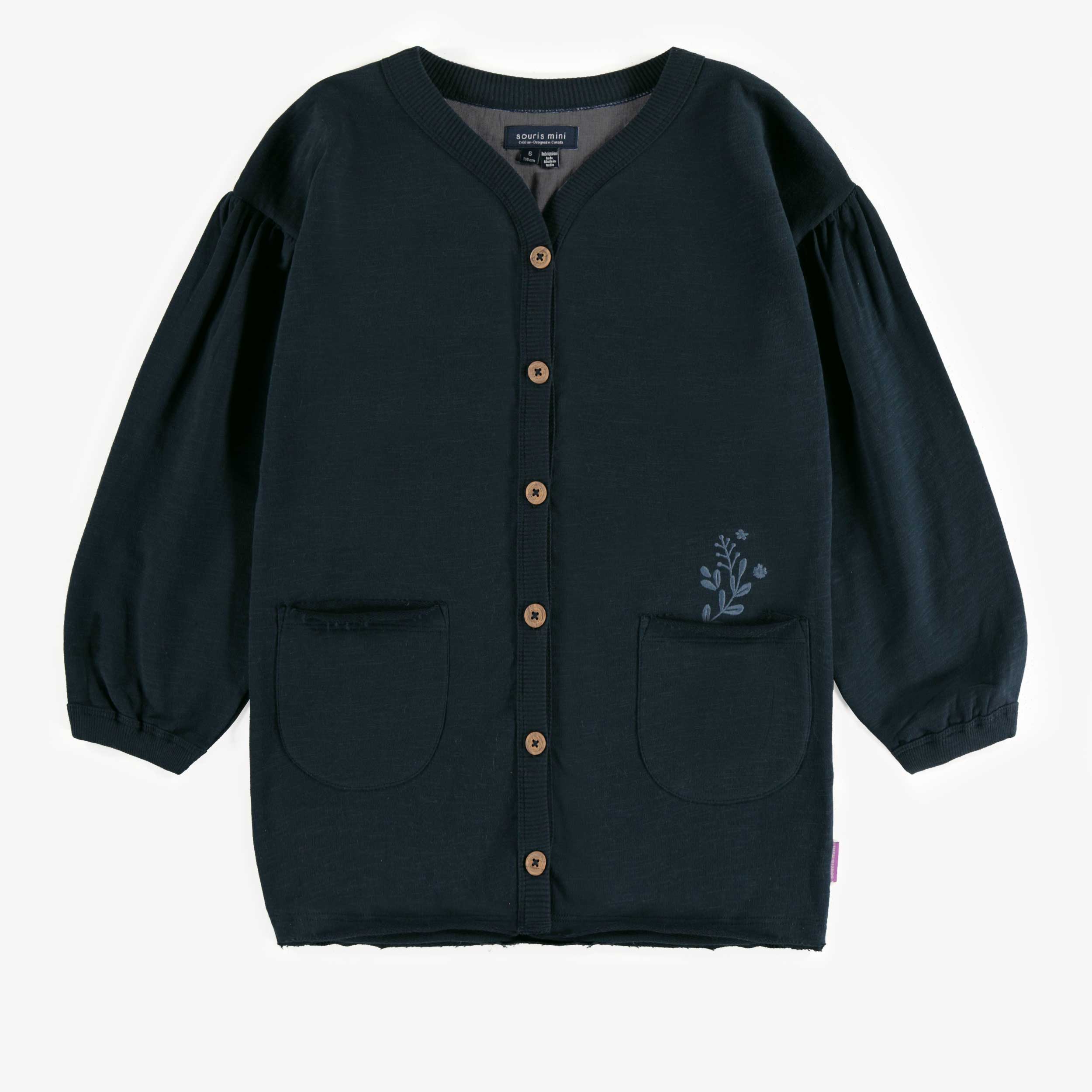 Robe tunique marine à manches longues en coton français, enfant