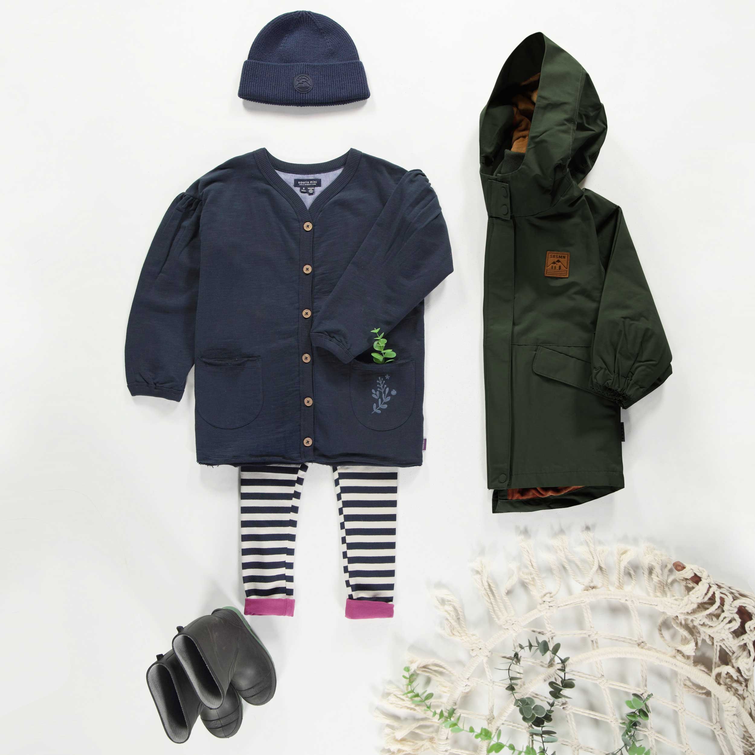 Robe tunique marine à manches longues en coton français, enfant - Image 2