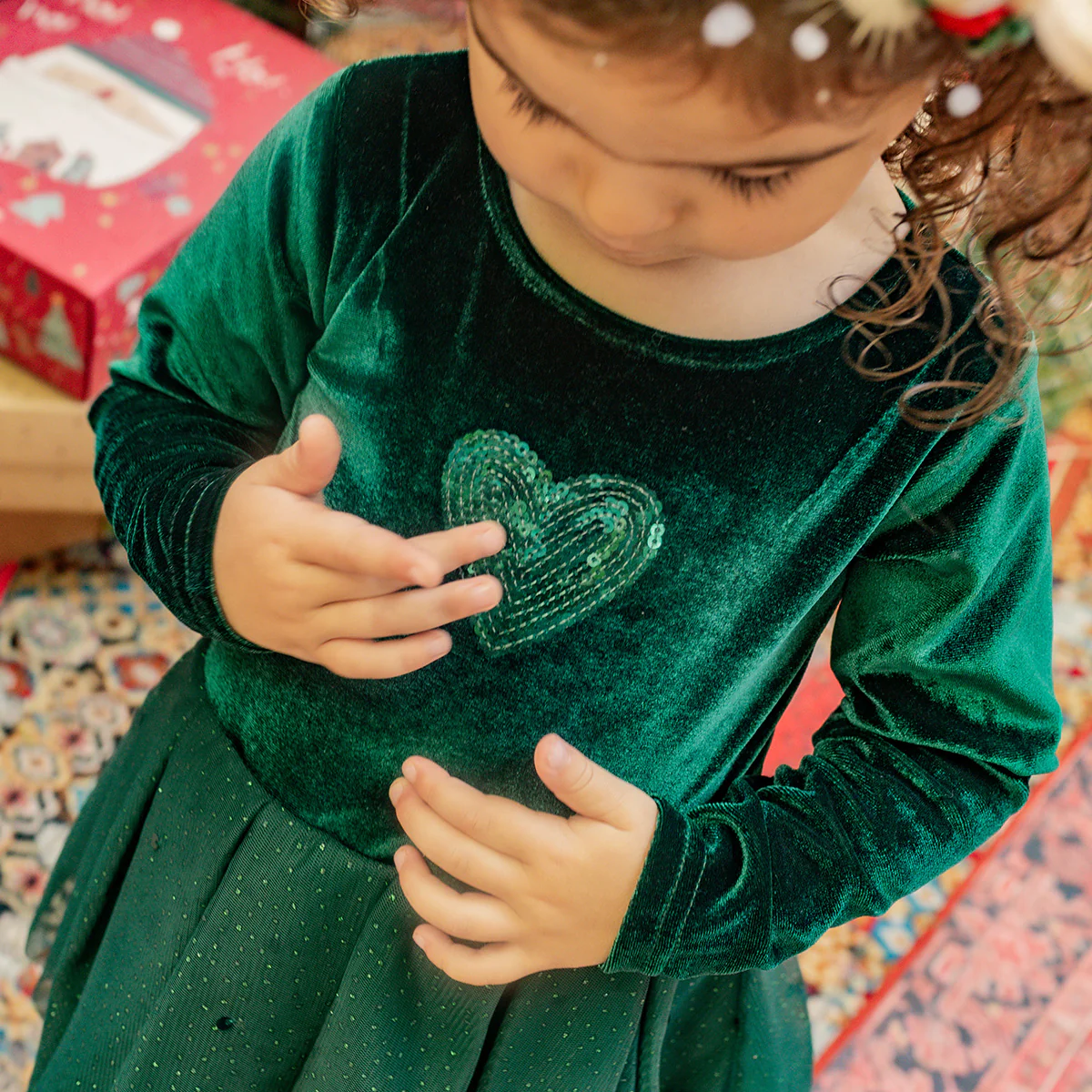 Robe verte en velours et paillettes, bébé - Image 3